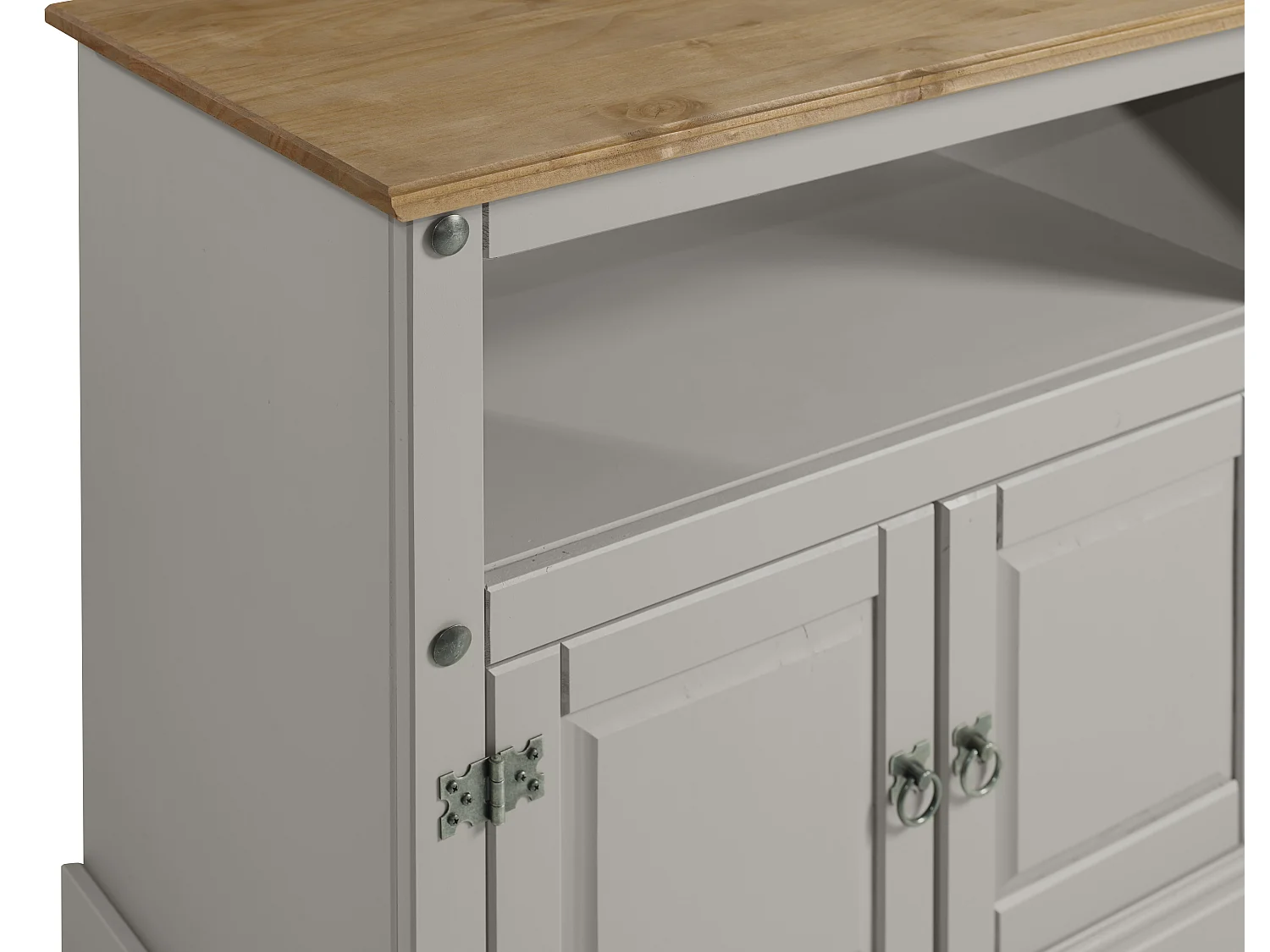 Mercers Furniture Corona Grey Wax Straight TV Unit 2 Door 1 Open Shelf Cabinet Stand Solid Wood Pine Wooden with Mexican Styling