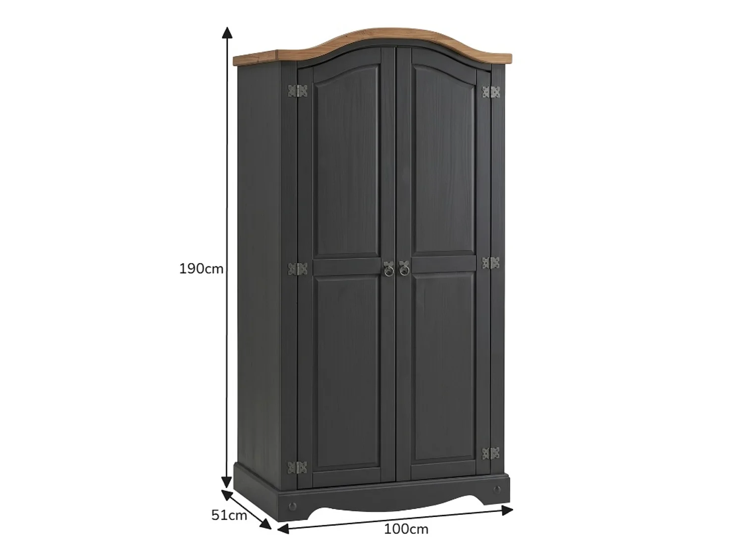 Mercers Furniture Corona Charcoal Grey 2 Door Arch Top Wardrobe