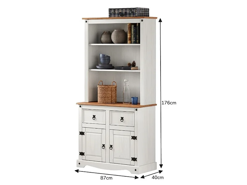 Mercers Furniture Corona White 2 Door Welsh Dresser Buffet Hutch Sideboard Display Cabinet Solid Wood Mexican Pine Wooden