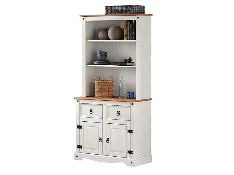 Mercers Furniture Corona White 2 Door Welsh Dresser Buffet Hutch Sideboard Display Cabinet Solid Wood Mexican Pine Wooden