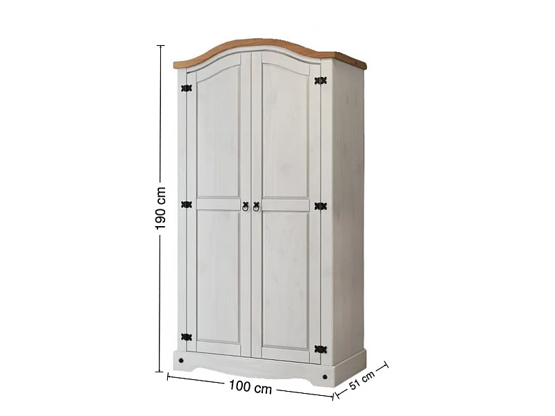 Mercers Furniture Corona White 2 Door Double Wardrobe Arch Top Robe Solid Wood Pine Wooden Bedroom with Mexican Styling