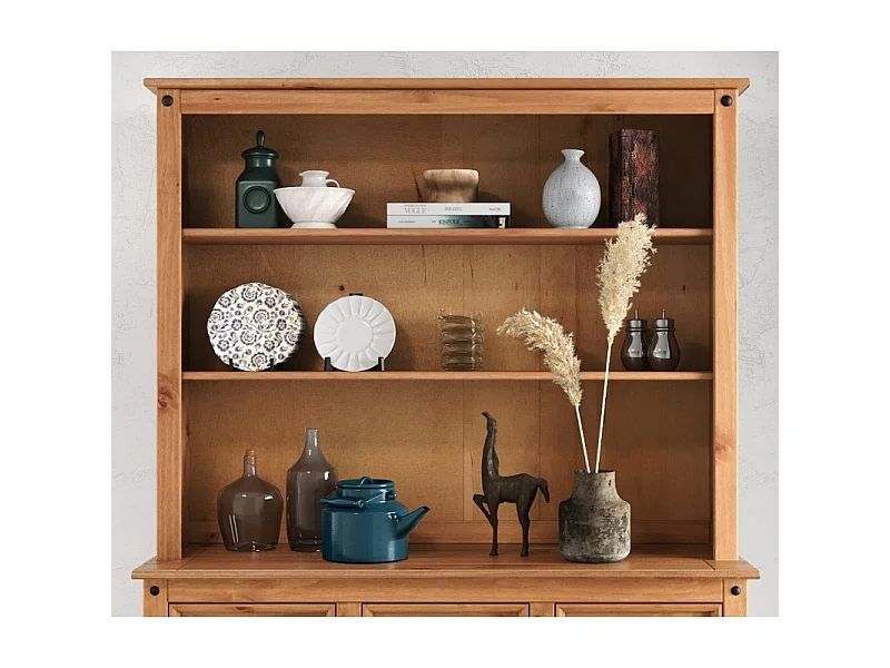 Mercers Furniture Corona 3 Door 3 Drawer Dresser Sideboard Open Kitchen Storage Cabinet Solid Wood Pine Wooden with Mexican Styling