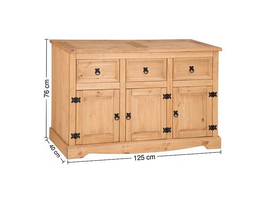 Mercers Furniture Corona 3 Door 3 Drawer Dresser Sideboard Open Kitchen Storage Cabinet Solid Wood Pine Wooden with Mexican Styling