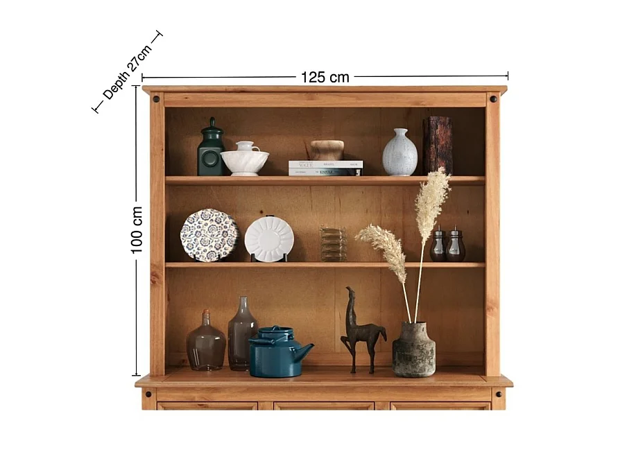 Mercers Furniture Corona 3 Door 3 Drawer Dresser Sideboard Open Kitchen Storage Cabinet Solid Wood Pine Wooden with Mexican Styling