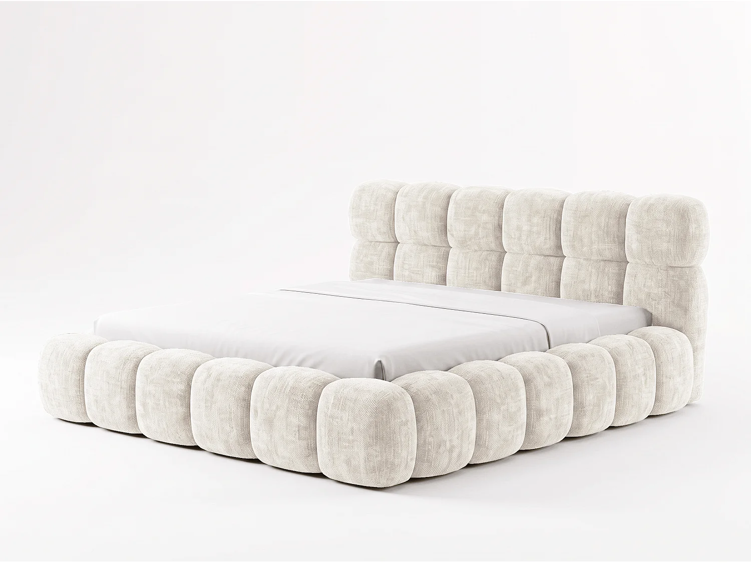 BESILIO Gestoffeerd bed 160x200 cm Tokyo chenille - bed met opbergruimte en lattenbodem - crème