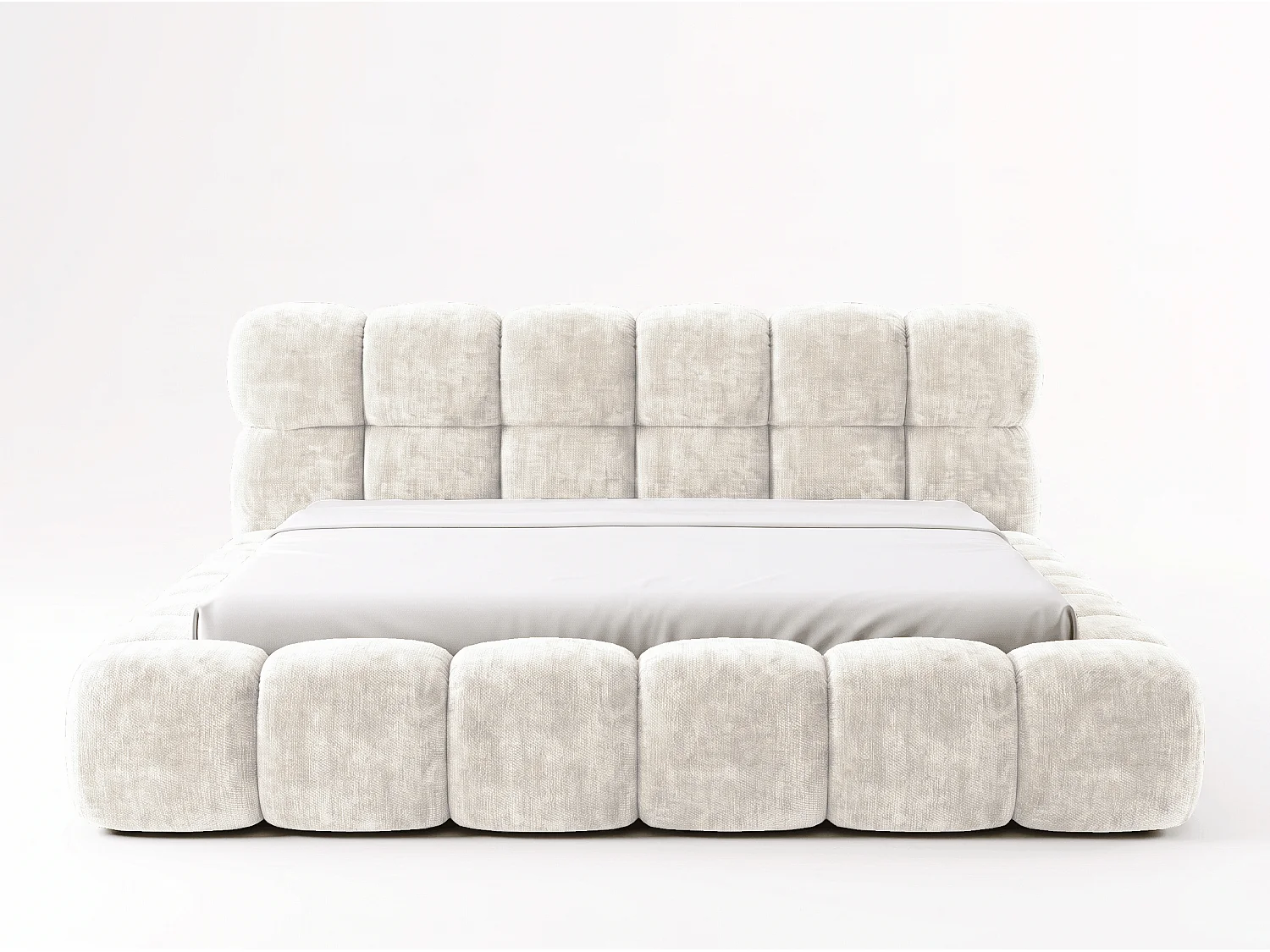 BESILIO Gestoffeerd bed 160x200 cm Tokyo chenille - bed met opbergruimte en lattenbodem - crème