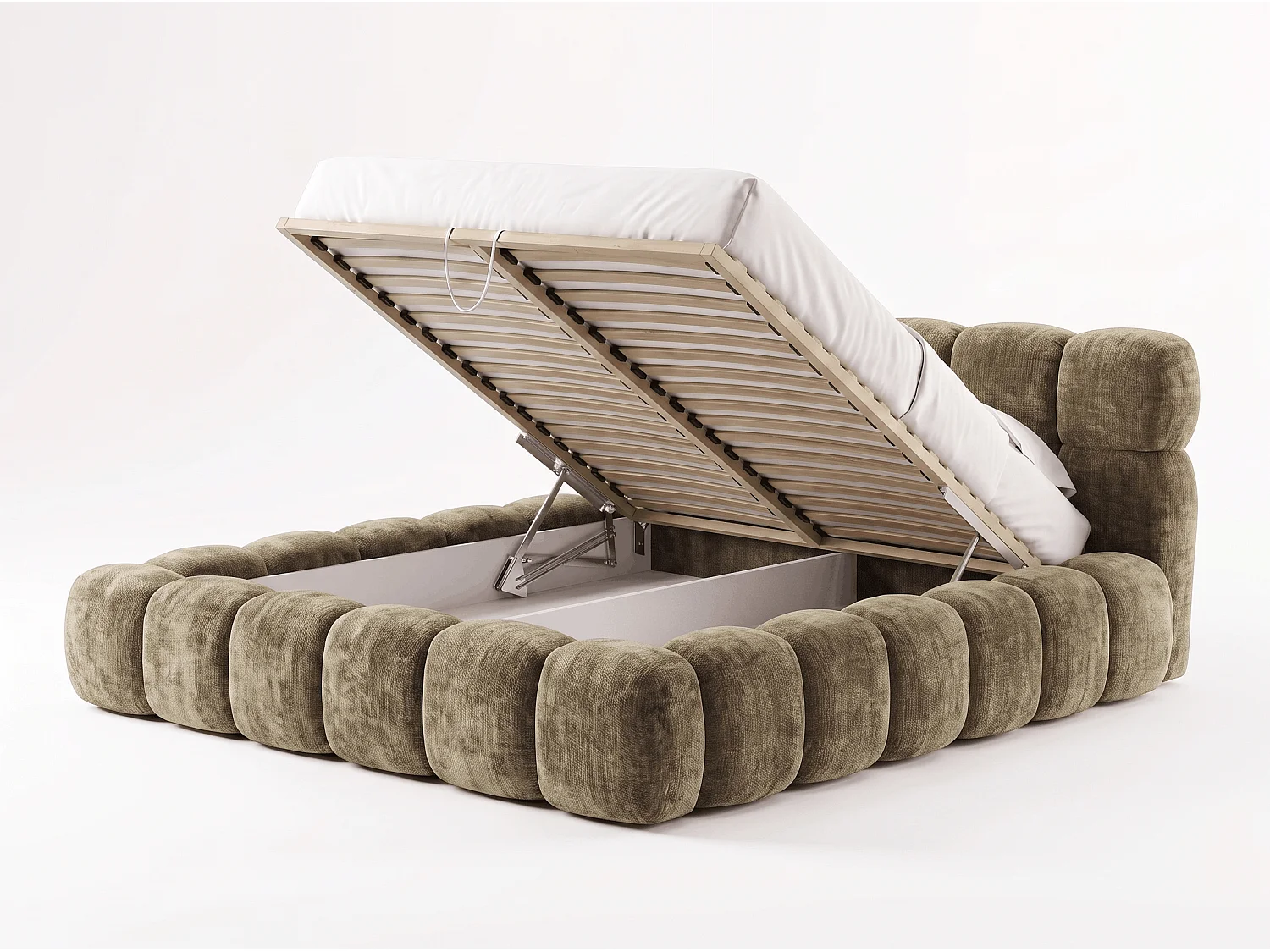 BESILIO Gestoffeerd bed 160x200 cm Tokyo chenille - bed met opbergruimte en lattenbodem - zwart