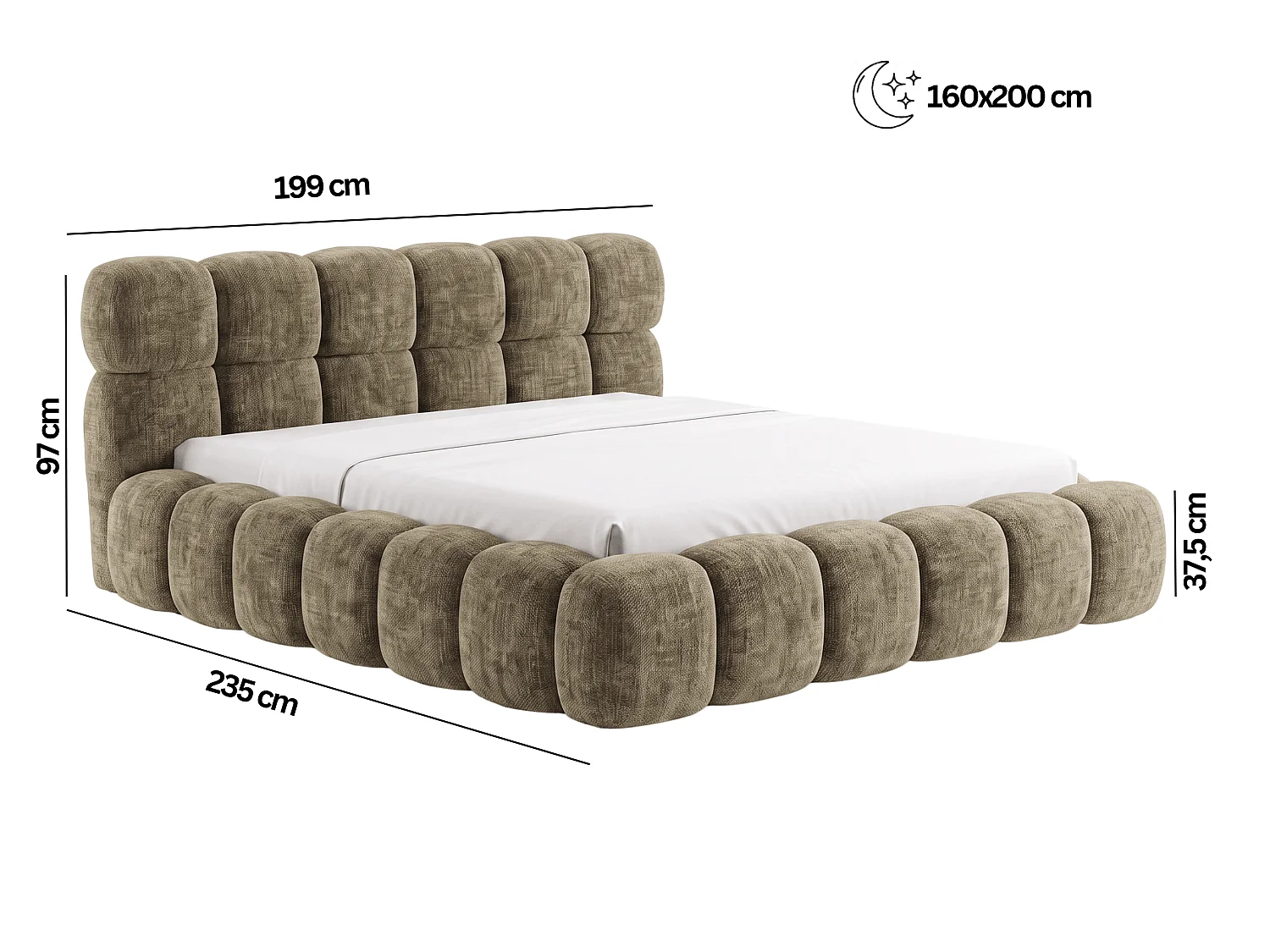 BESILIO Gestoffeerd bed 160x200 cm Tokyo chenille - bed met opbergruimte en lattenbodem - zwart