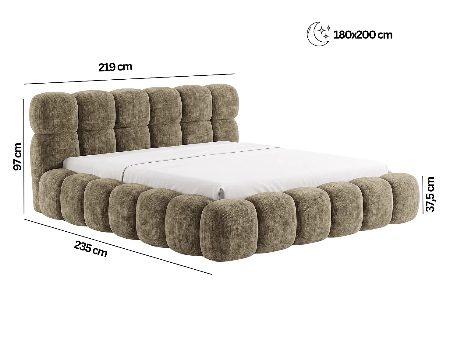 BESILIO Gestoffeerd bed 180x200 cm Tokyo chenille - bed met opbergruimte en lattenbodem - zwart