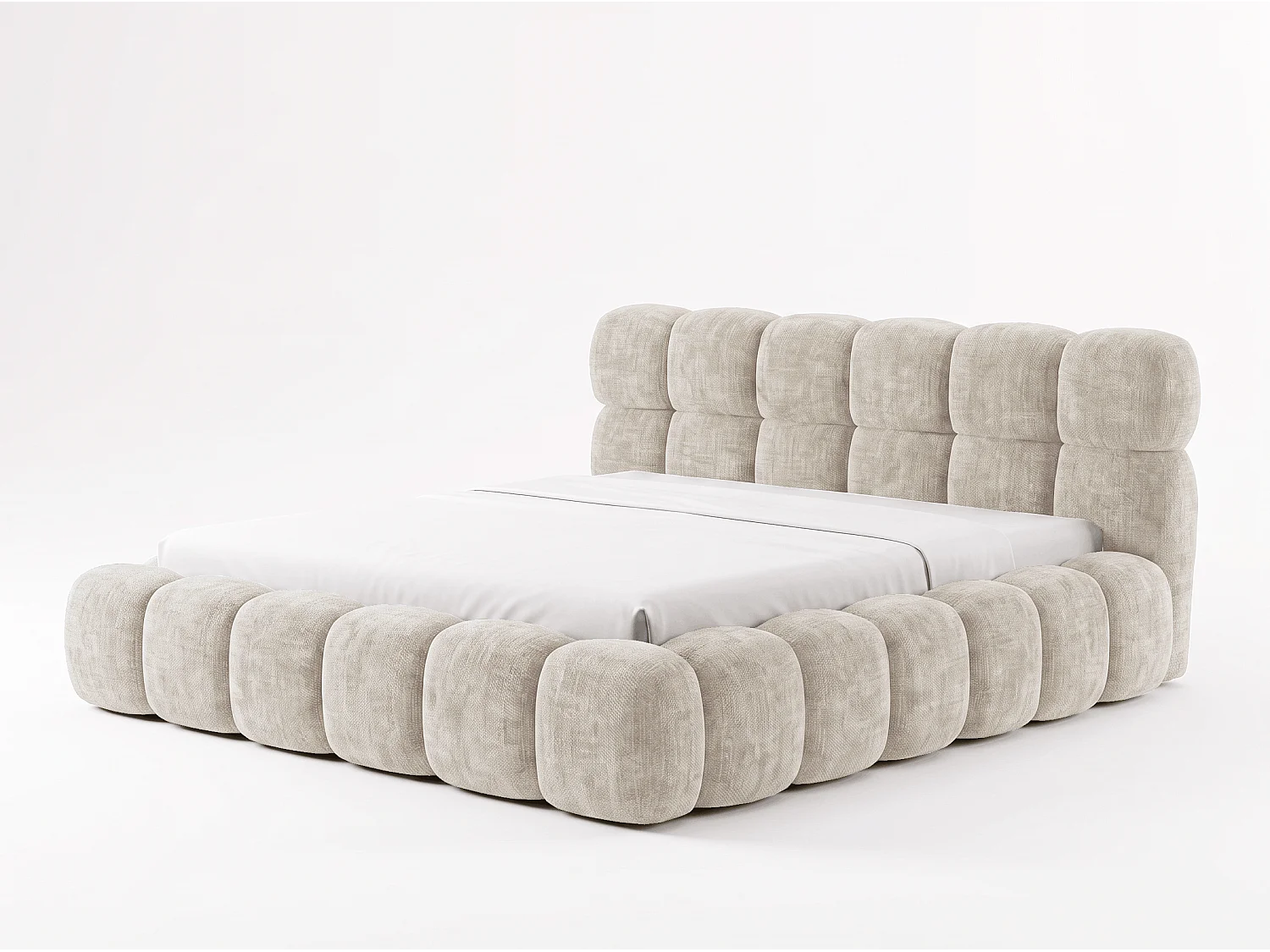 BESILIO Gestoffeerd bed 160x200 cm Tokyo chenille - bed met opbergruimte en lattenbodem - beige