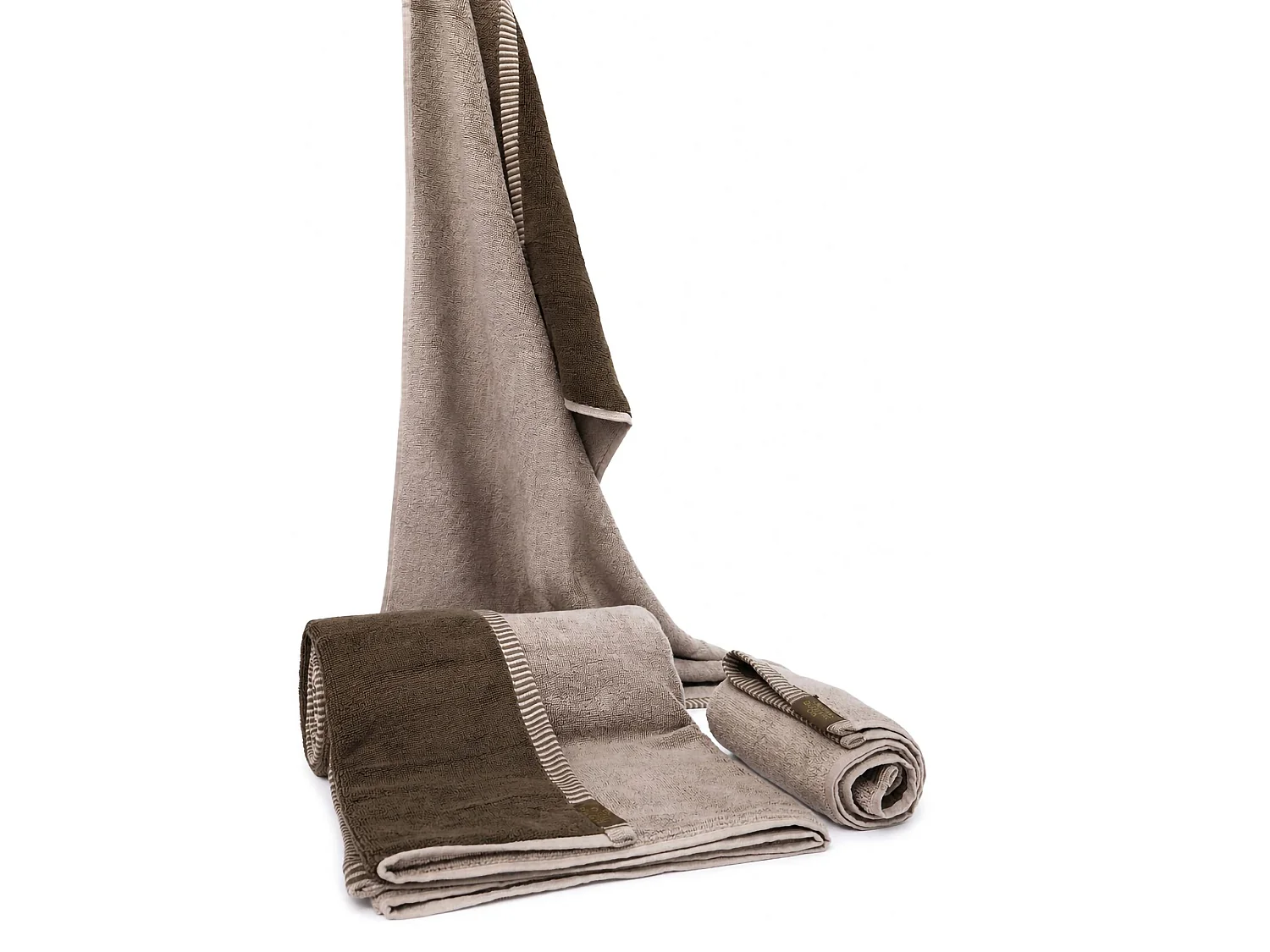 Set di Asciugamani Sazaga, 100% Cotone set da 2 Reversibile, Beige Crema, Colore Struttura Marrone
