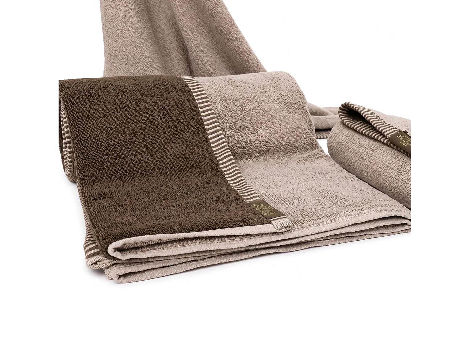 Set di Asciugamani Sazaga, 100% Cotone set da 2 Reversibile, Beige Crema, Colore Struttura Marrone