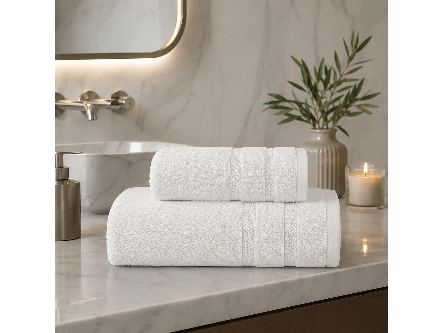 Telo Bagno Saleneba, set di 2 Asciugamano Viso 60x110 cm Asciugamano Ospite 40x60 cm, Bianco,