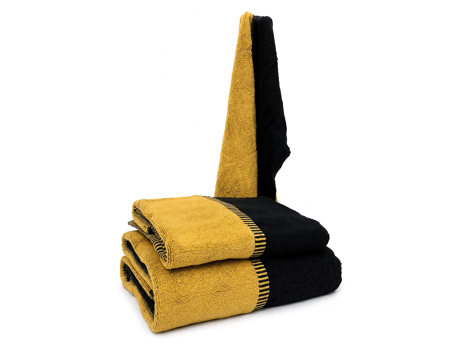 Set di Asciugamani Sazaga, 100% Cotone set da 2 Reversibile, Nero, Colore Struttura oro