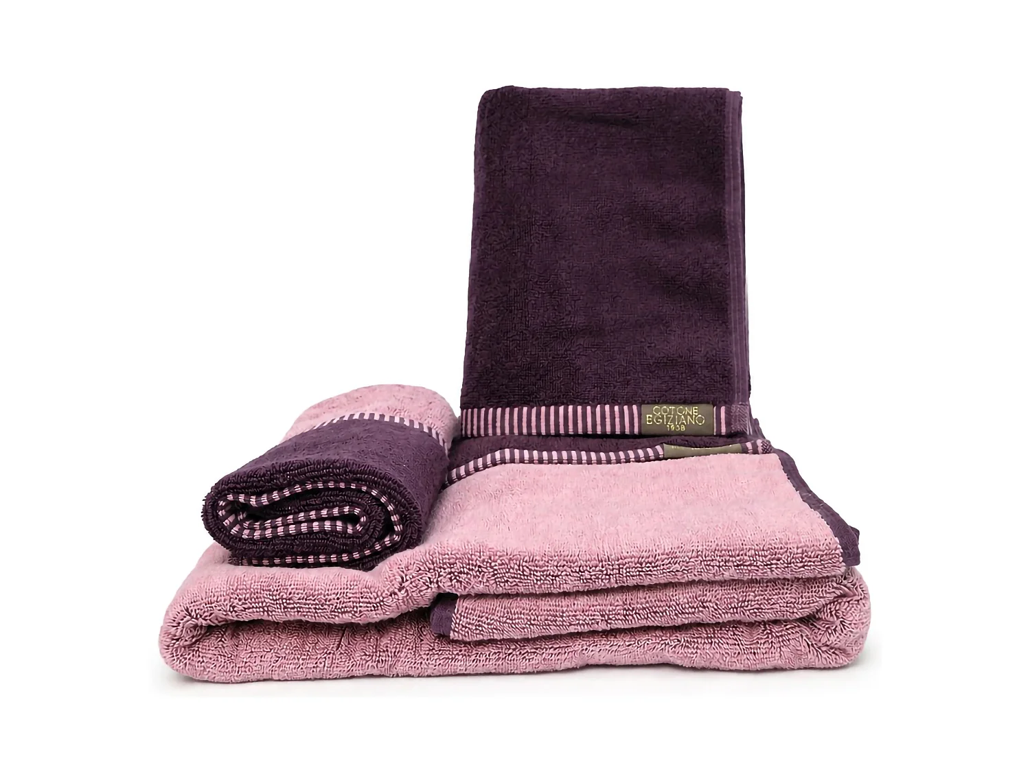 Ensemble de Serviettes Sazaga, 100% Coton, Lot de 2 Réversible, Rose, Structure Violette