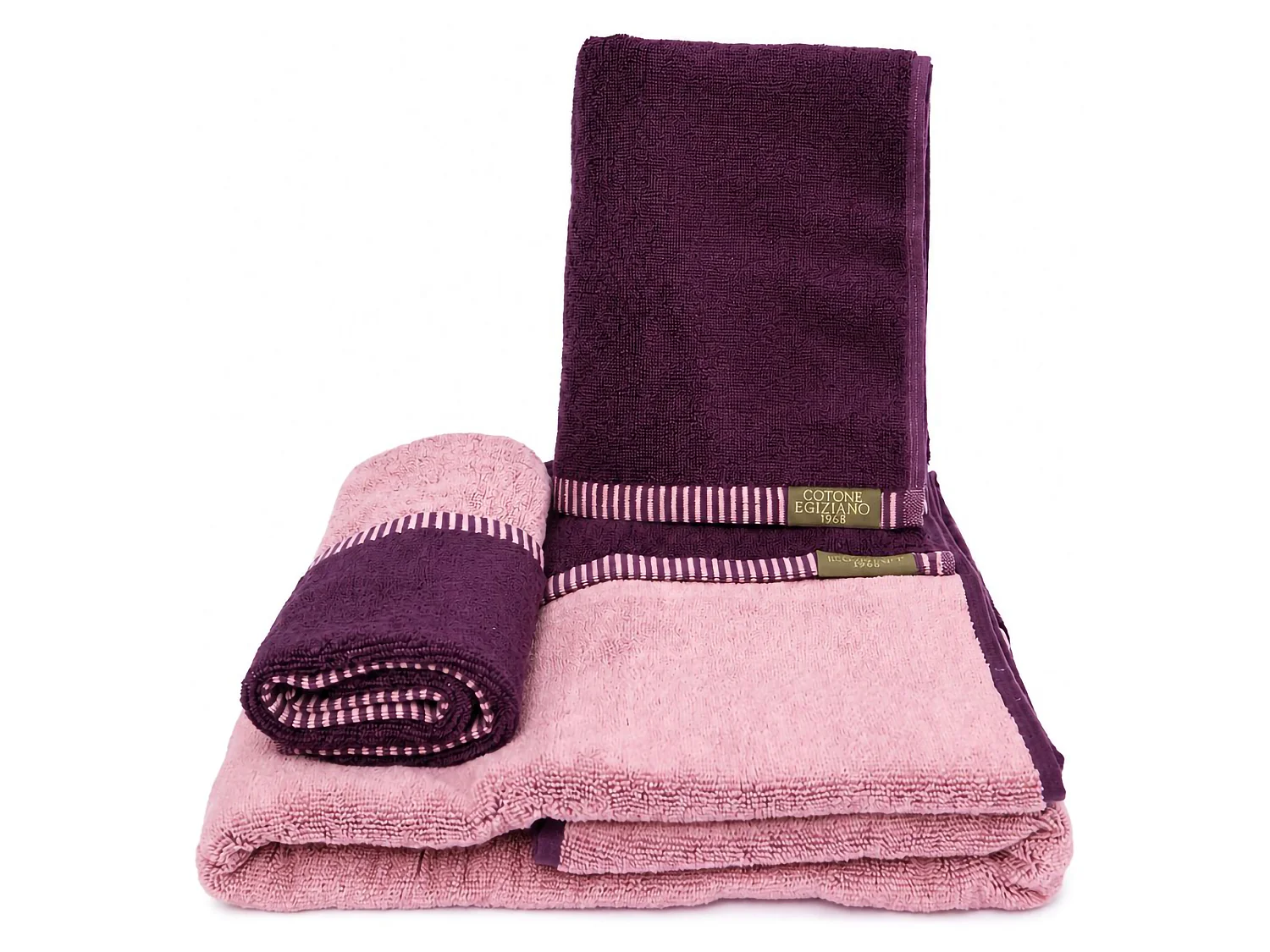Ensemble de Serviettes Sazaga, 100% Coton, Lot de 2 Réversible, Rose, Structure Violette