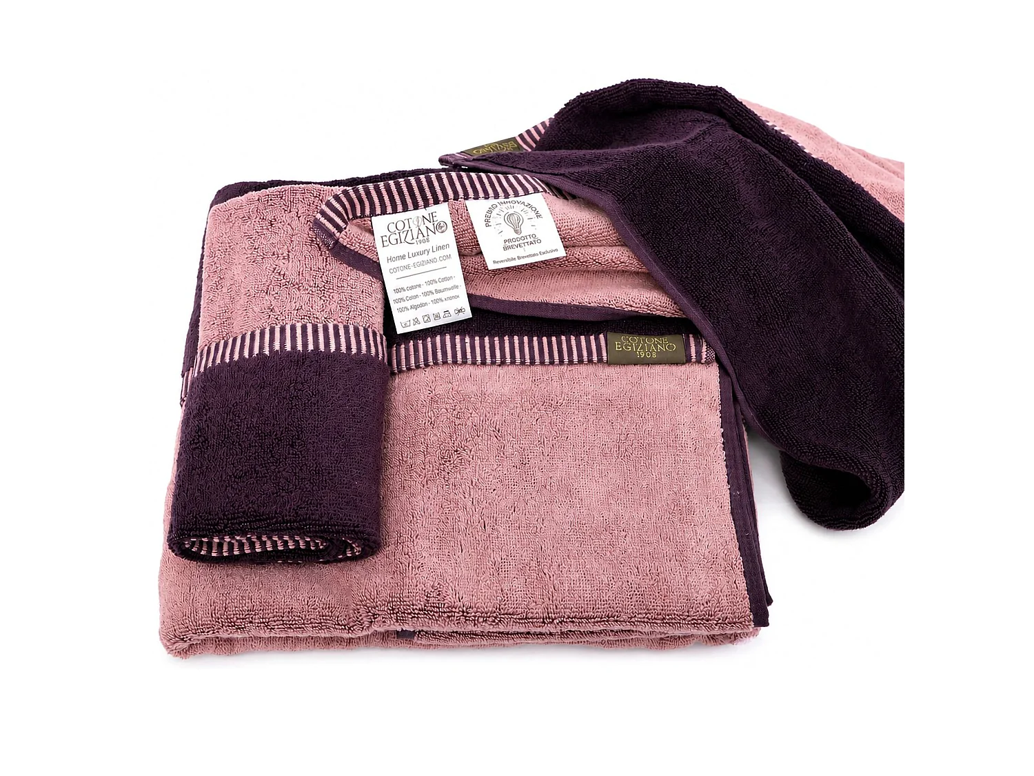 Ensemble de Serviettes Sazaga, 100% Coton, Lot de 2 Réversible, Rose, Structure Violette