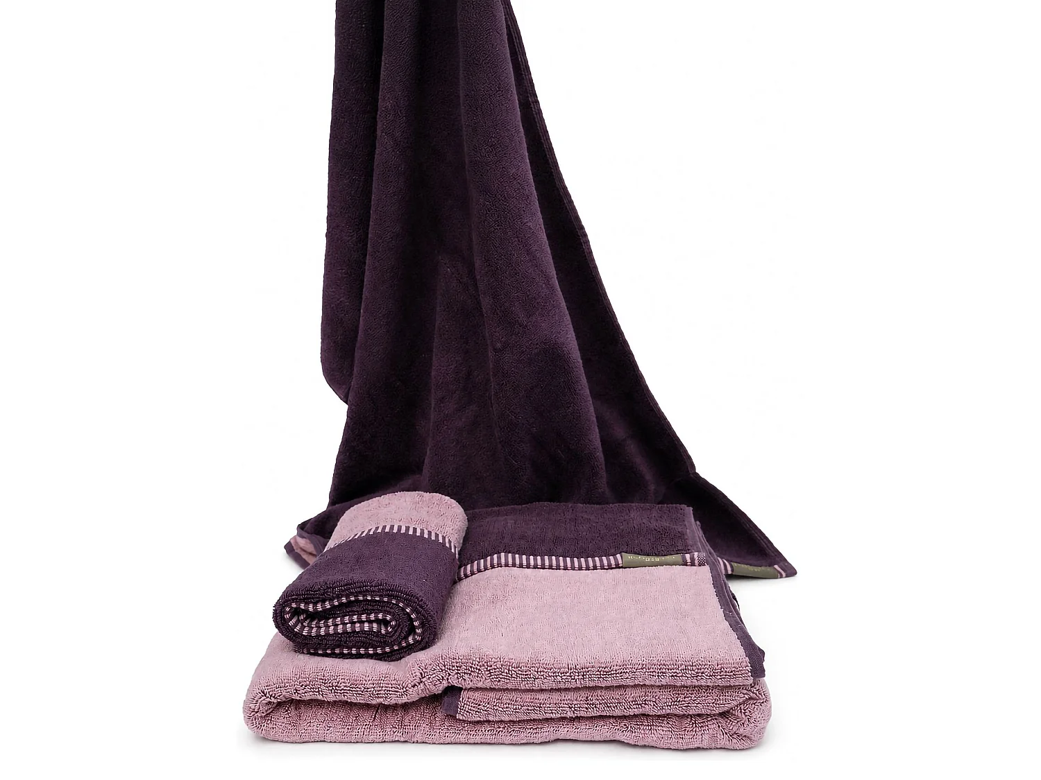 Ensemble de Serviettes Sazaga, 100% Coton, Lot de 2 Réversible, Rose, Structure Violette