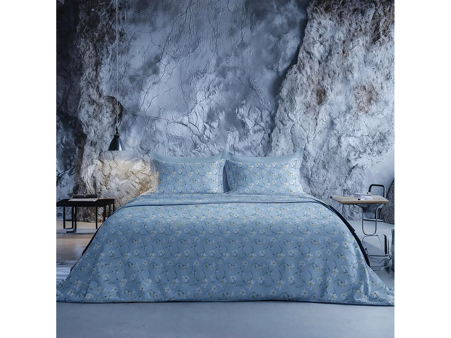 Couvre-lit Simple Ronamiba, avec Taie, 200x160 cm, Bleu, en Percale, Lavable en Machine
