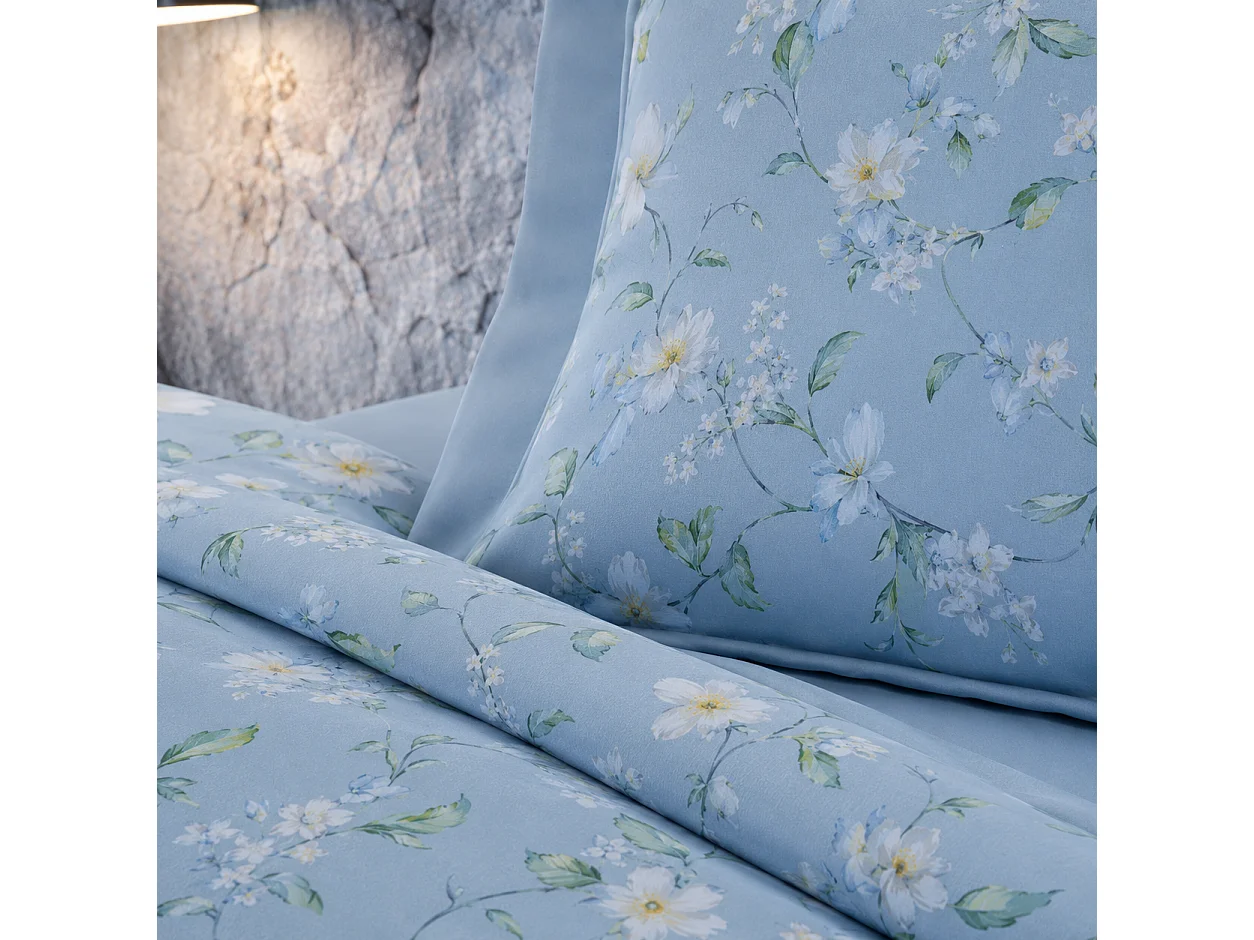 Couvre-lit Simple Ronamiba, avec Taie, 200x160 cm, Bleu, en Percale, Lavable en Machine