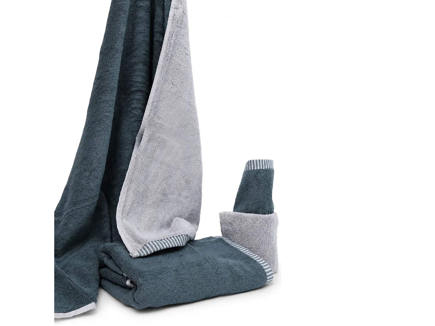 Set di Asciugamani Sazaga, 100% Cotone set da 2 Reversibile, Grigio Chiaro, Colore Struttura Grigio