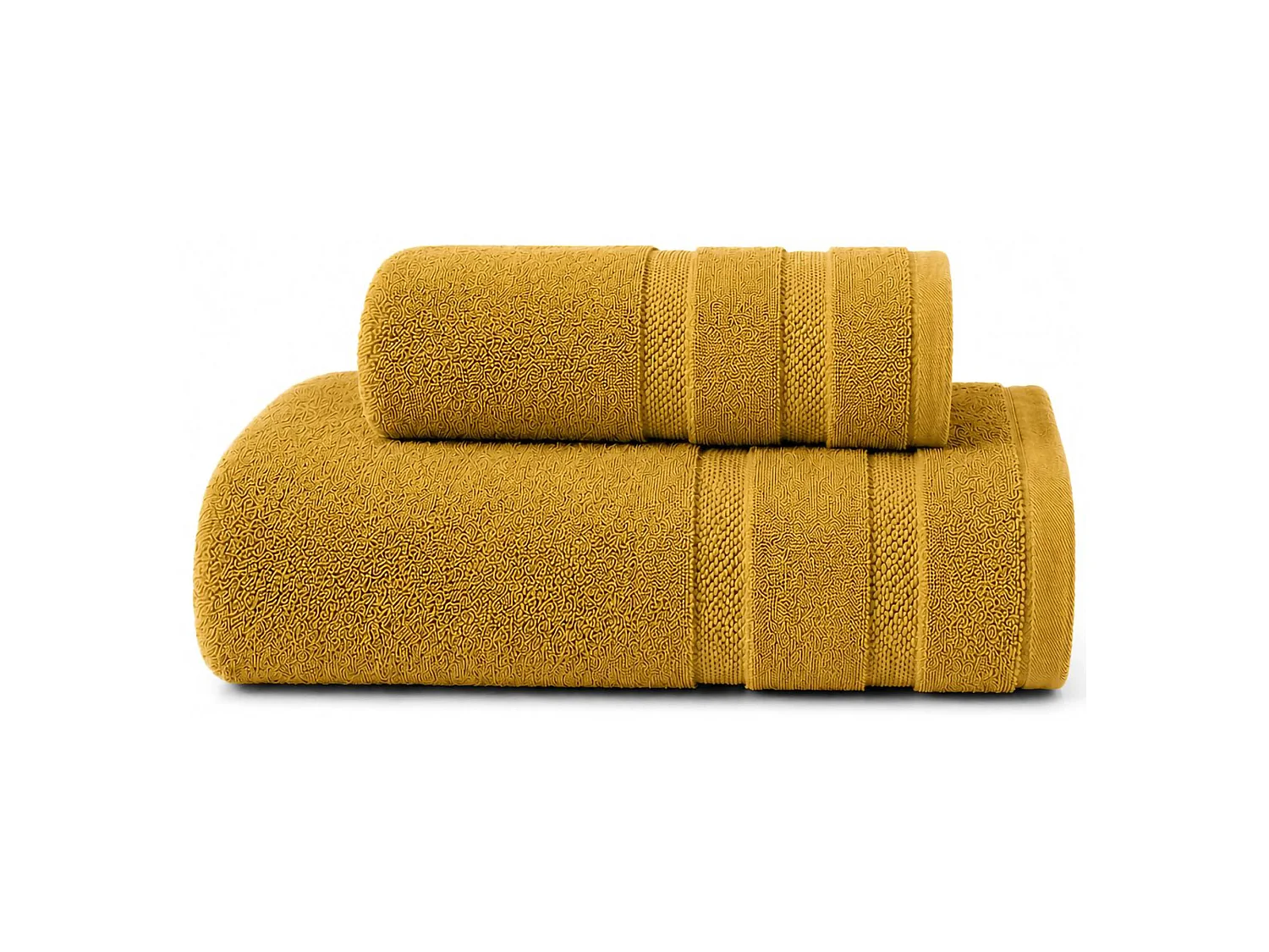 Serviette Saleneba, ensemble de 2 serviettes visage 60x110 cm et invité 40x60 cm, jaune moutarde, dégradé couleur moutarde