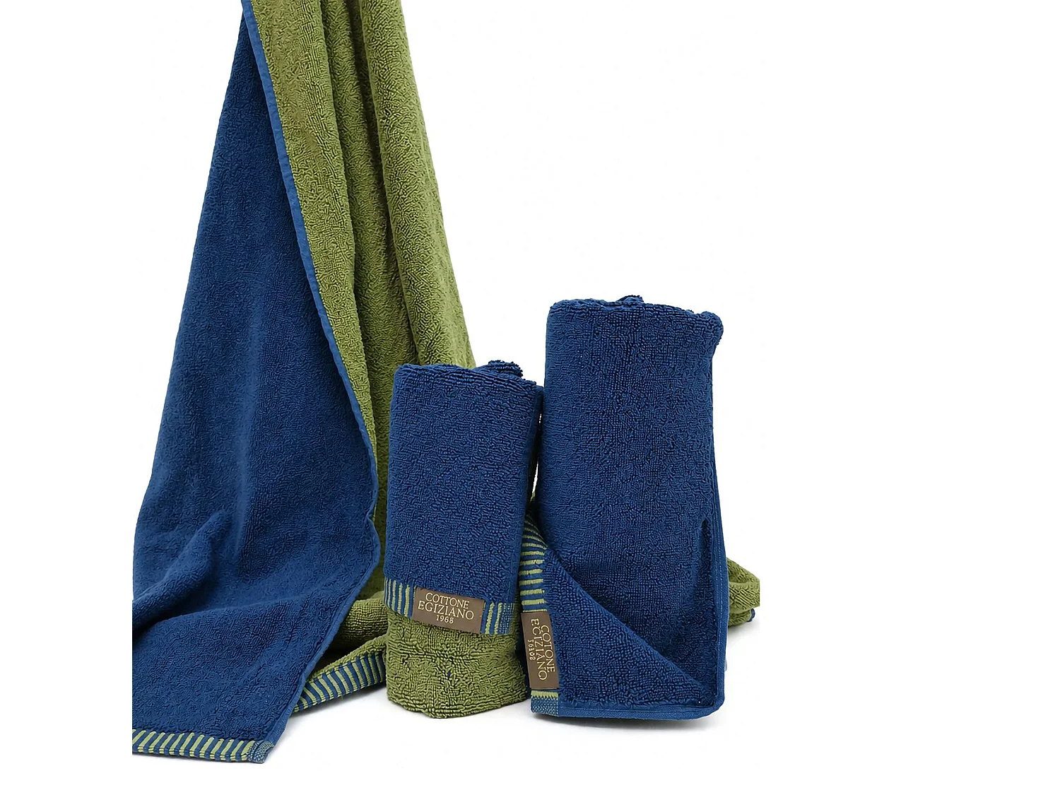 Set di Asciugamani Sazaga, 100% Cotone set da 2 Reversibile, blu Indaco, Colore Struttura Verde