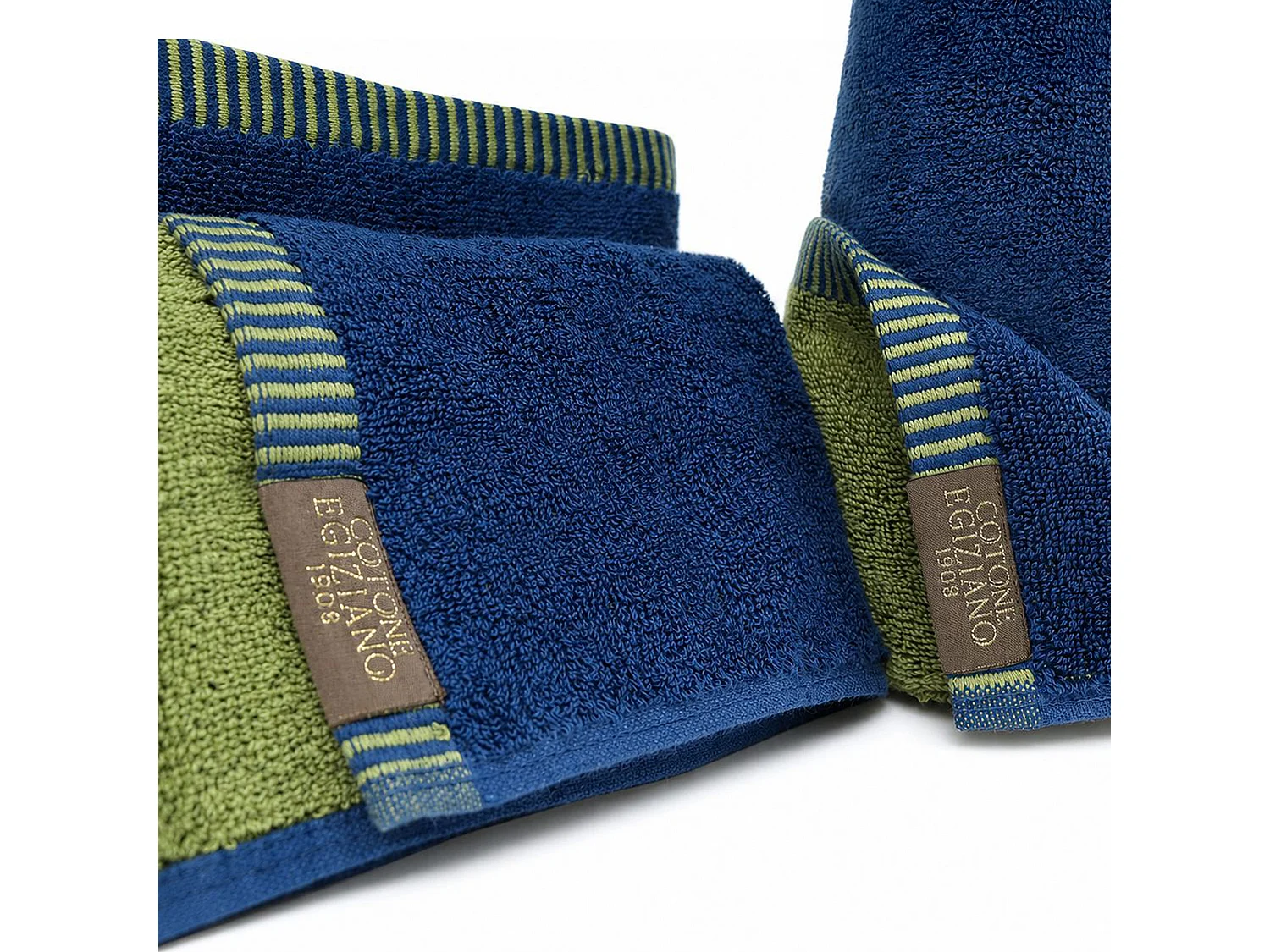 Set di Asciugamani Sazaga, 100% Cotone set da 2 Reversibile, blu Indaco, Colore Struttura Verde