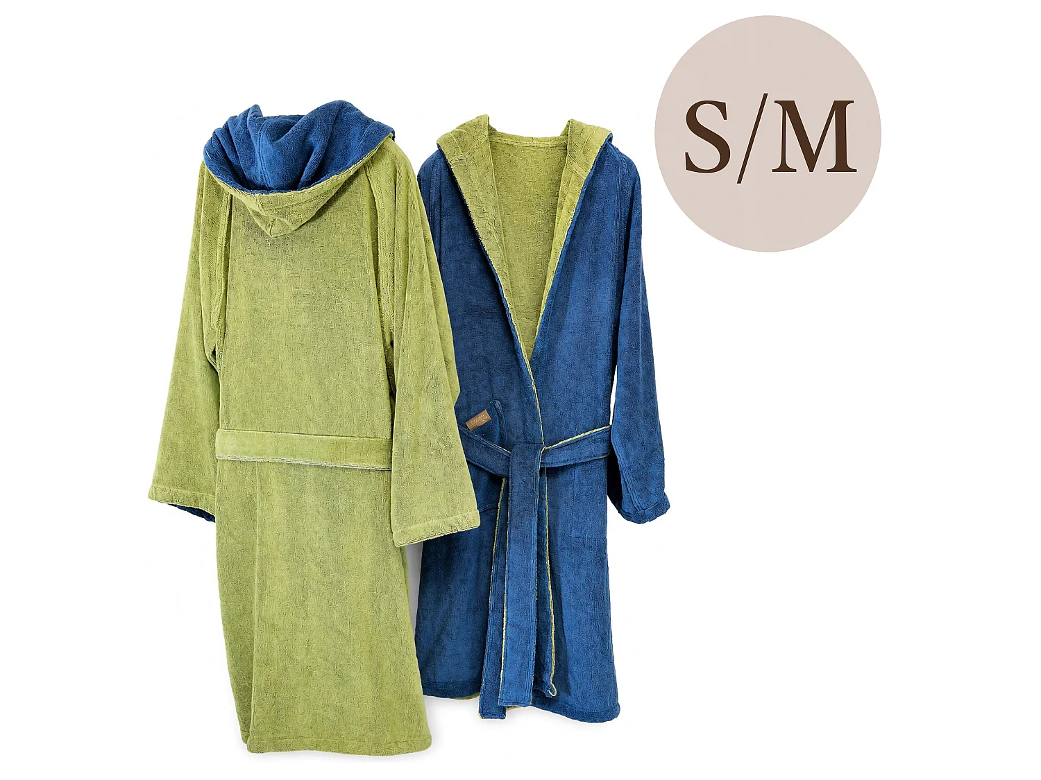 Accappatoio Selesi, 100% Cotone con Cappuccio Reversibile, blu Indaco, Colore Struttura Verde, Sfumatura Colore Struttura Indaco
