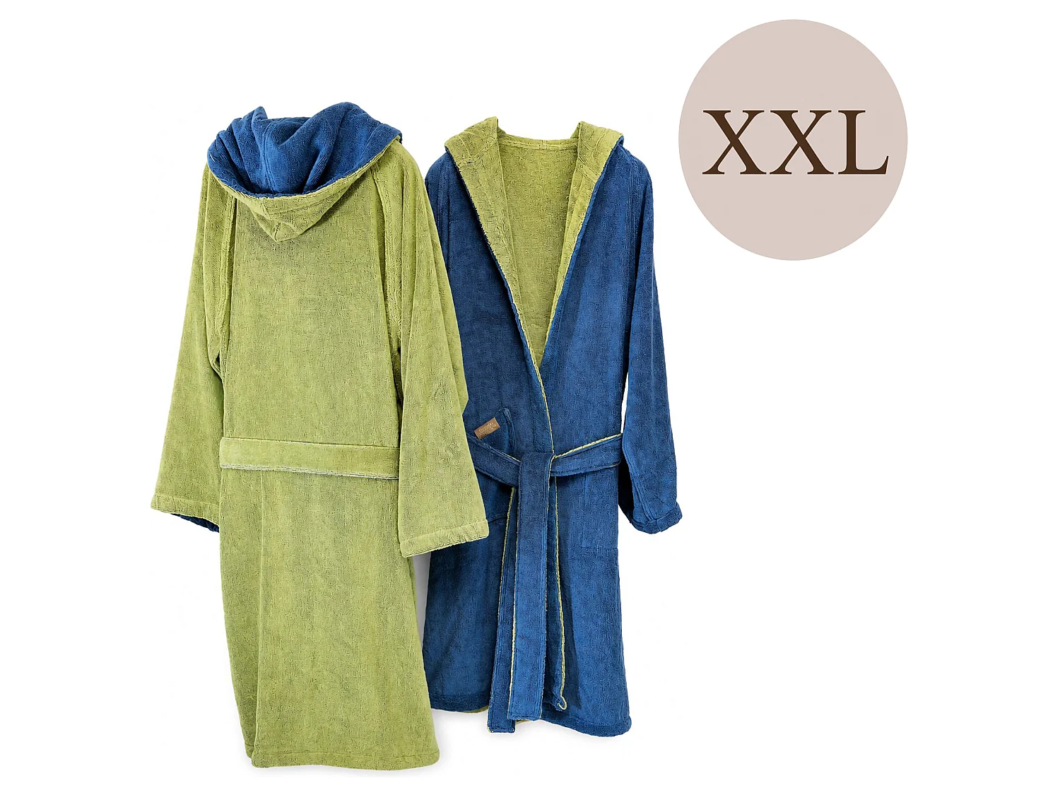Accappatoio Sekate, 100% Cotone con Cappuccio Reversibile, blu Indaco, Colore Struttura Verde, Sfumatura Colore Struttura Indaco