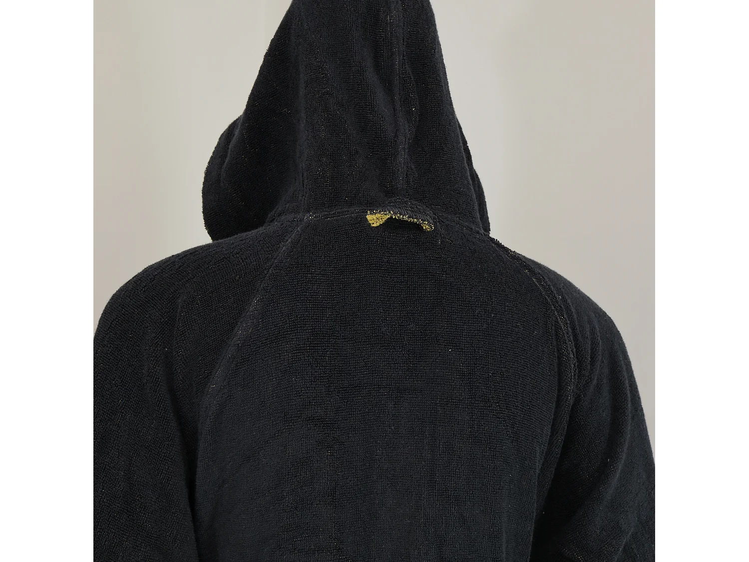 Peignoir Sefane, 100 % Coton avec Capuche Réversible, Noir, Structure Dorée, Taille L/XL