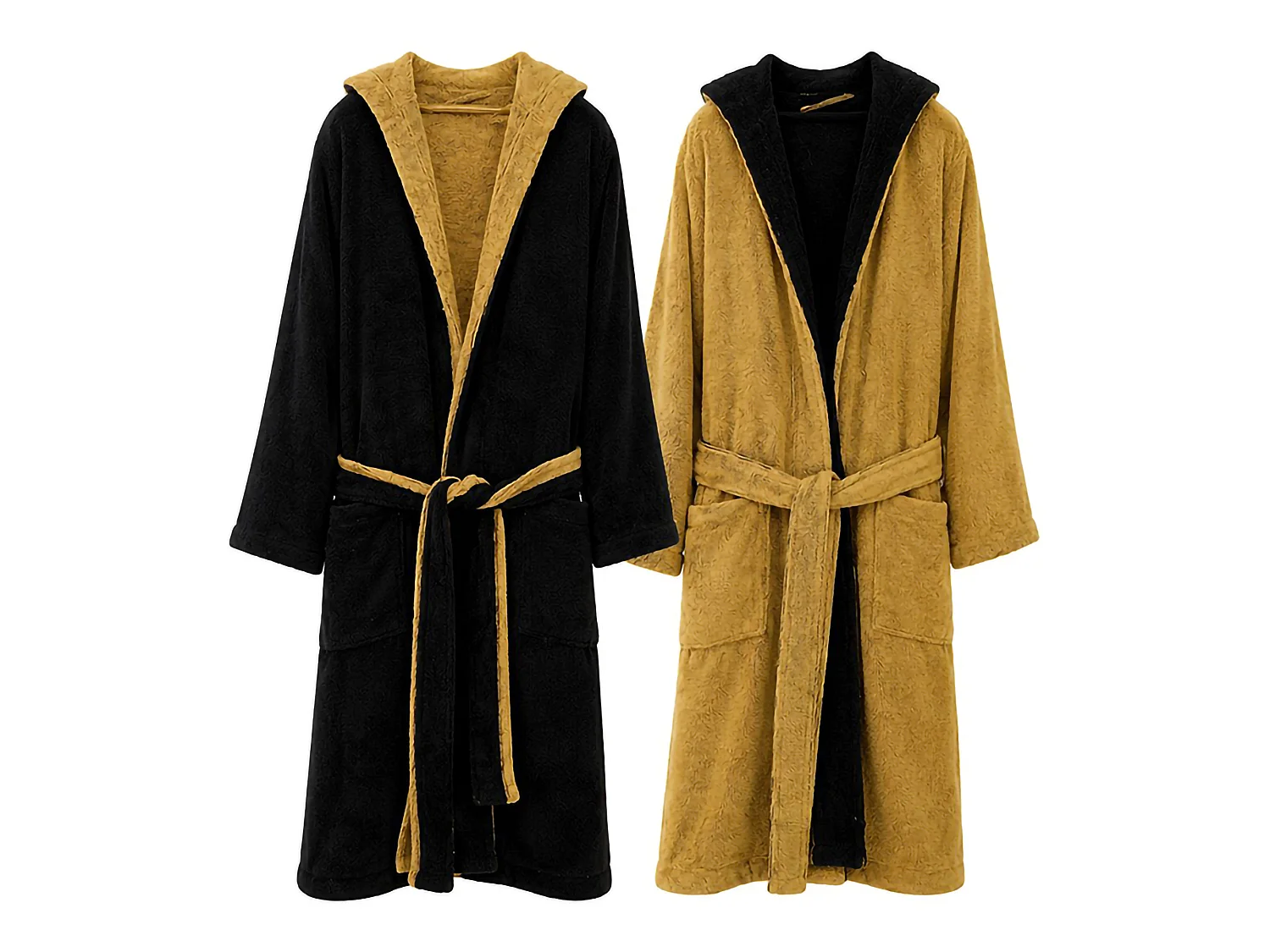 Peignoir Seha, 100% Coton avec Capuche Réversible, Noir, Structure Dorée, Taille m/l