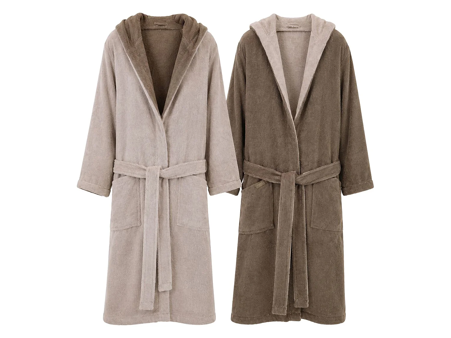 Peignoir Seha, 100% Coton avec Capuche Réversible, Beige Crème, Structure Marron, Nuance Crème