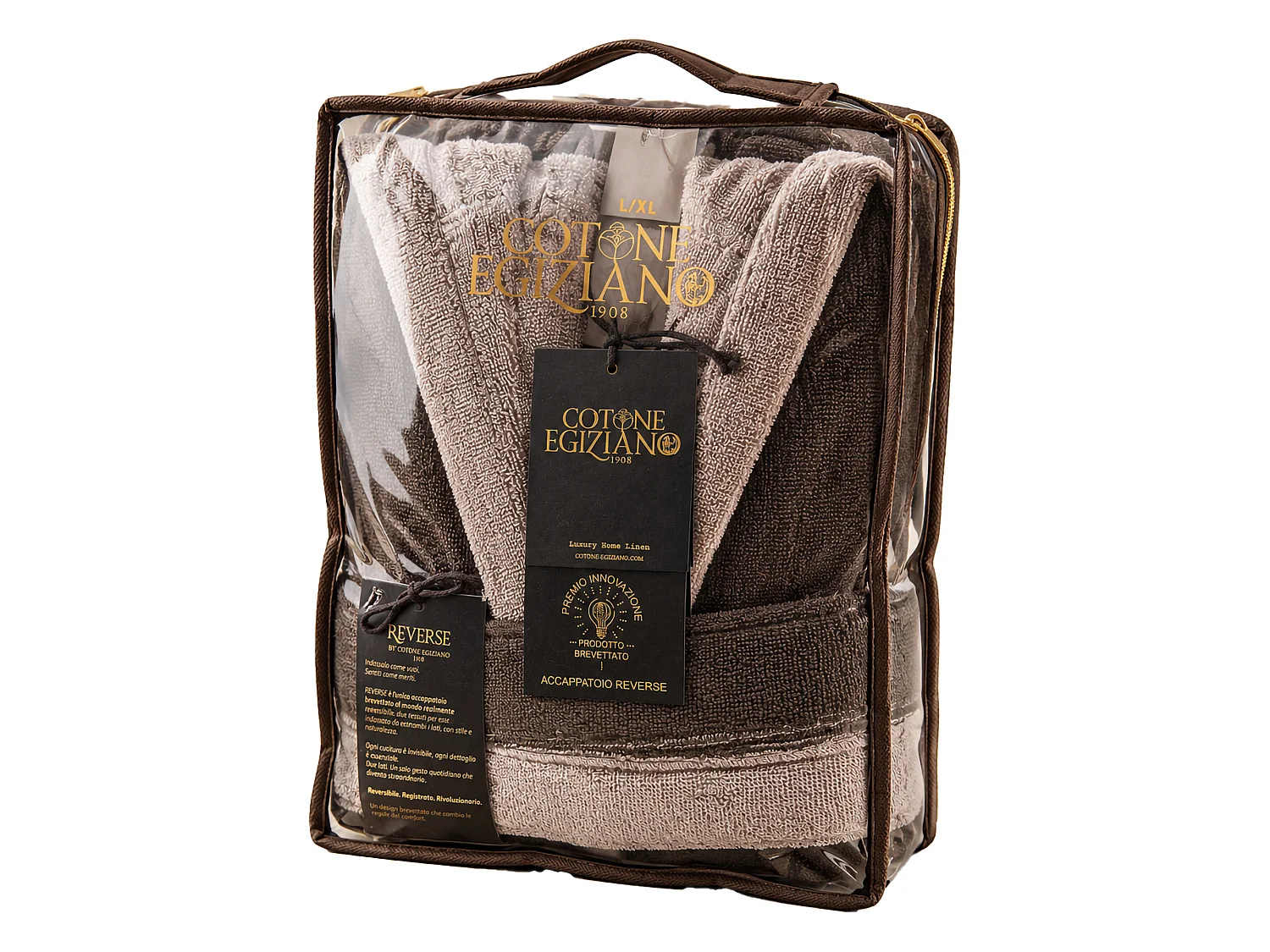 Peignoir Seha, 100% Coton avec Capuche Réversible, Beige Crème, Structure Marron, Nuance Crème