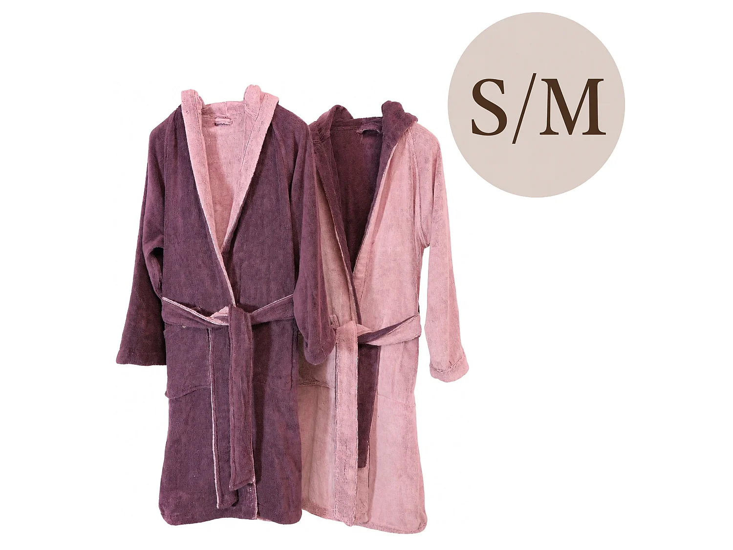 Peignoir Selesi, 100% Coton avec Capuche Réversible, Rose, Armature Violet, Nuance Prune
