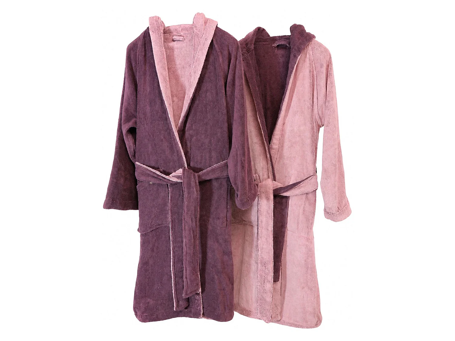 Peignoir Sekate, 100% Coton avec Capuche Réversible, Rose, Structure Colorée Violet, Teinte Prune