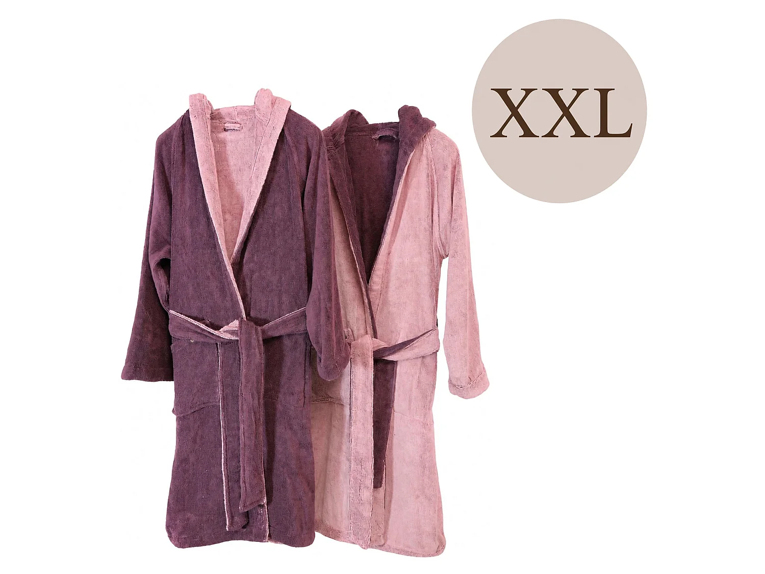 Peignoir Sekate, 100% Coton avec Capuche Réversible, Rose, Structure Colorée Violet, Teinte Prune