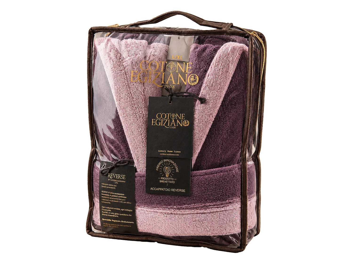Peignoir Sekate, 100% Coton avec Capuche Réversible, Rose, Structure Colorée Violet, Teinte Prune