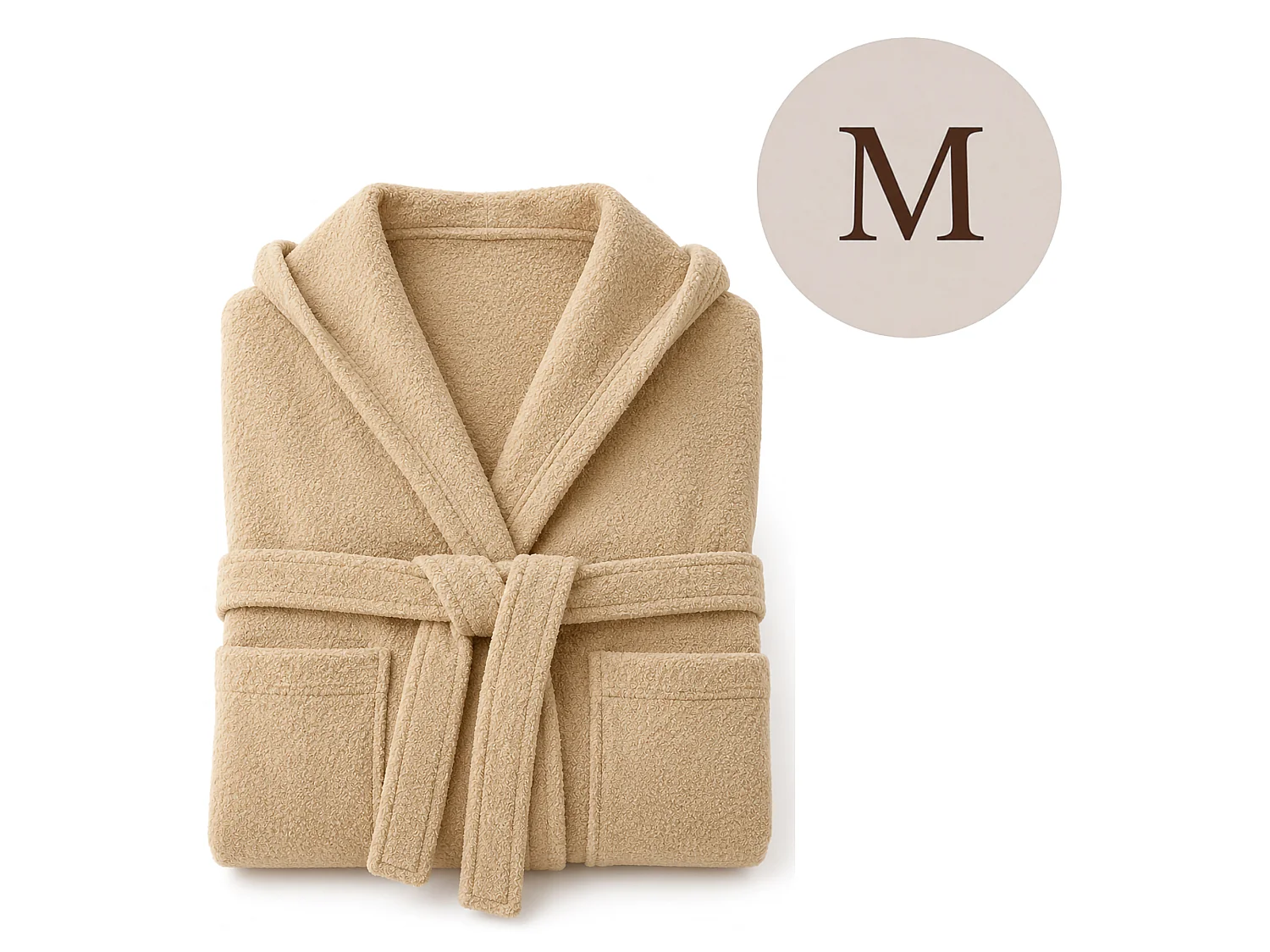 Peignoir Satoka, 100% Coton avec Capuche, Blanc Crème, Finition Crème, Taille M