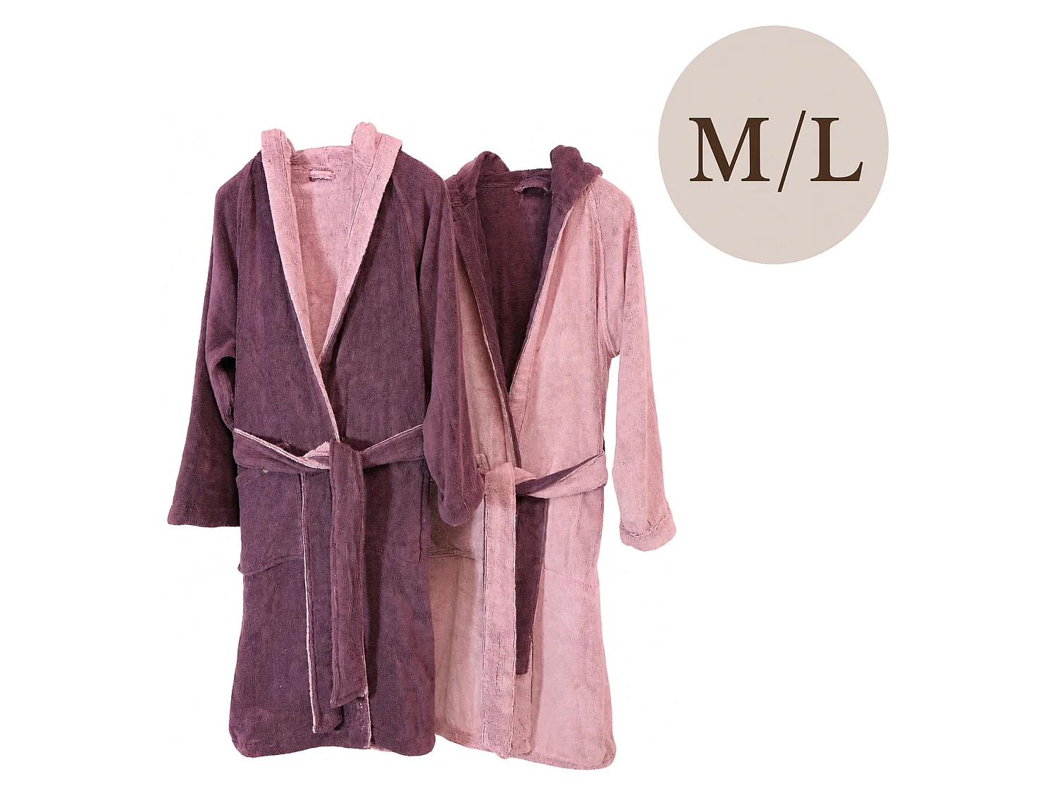Peignoir Seha, 100% Coton avec Capuche Réversible, Rose, Structure Couleur Violette, Nuance Prune