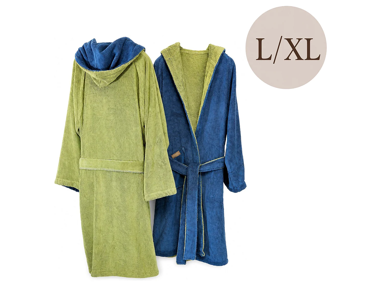 Accappatoio Sefane, 100% Cotone con Cappuccio Reversibile, blu Indaco, Colore Struttura Verde, Sfumatura Colore Struttura Indaco