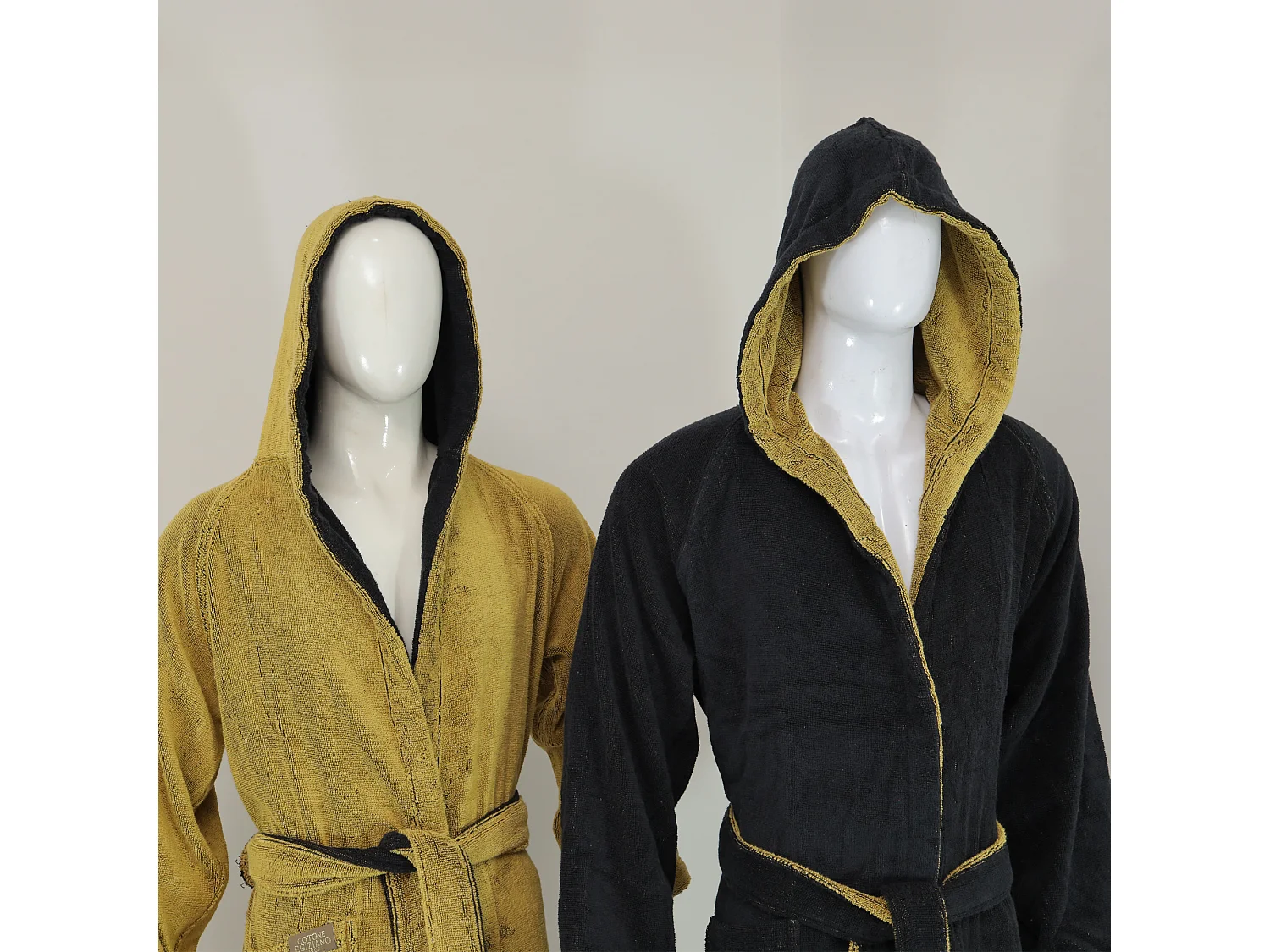 Peignoir Sekate, 100% Coton avec Capuche Réversible, Noir, Structure Dorée, Taille XXL