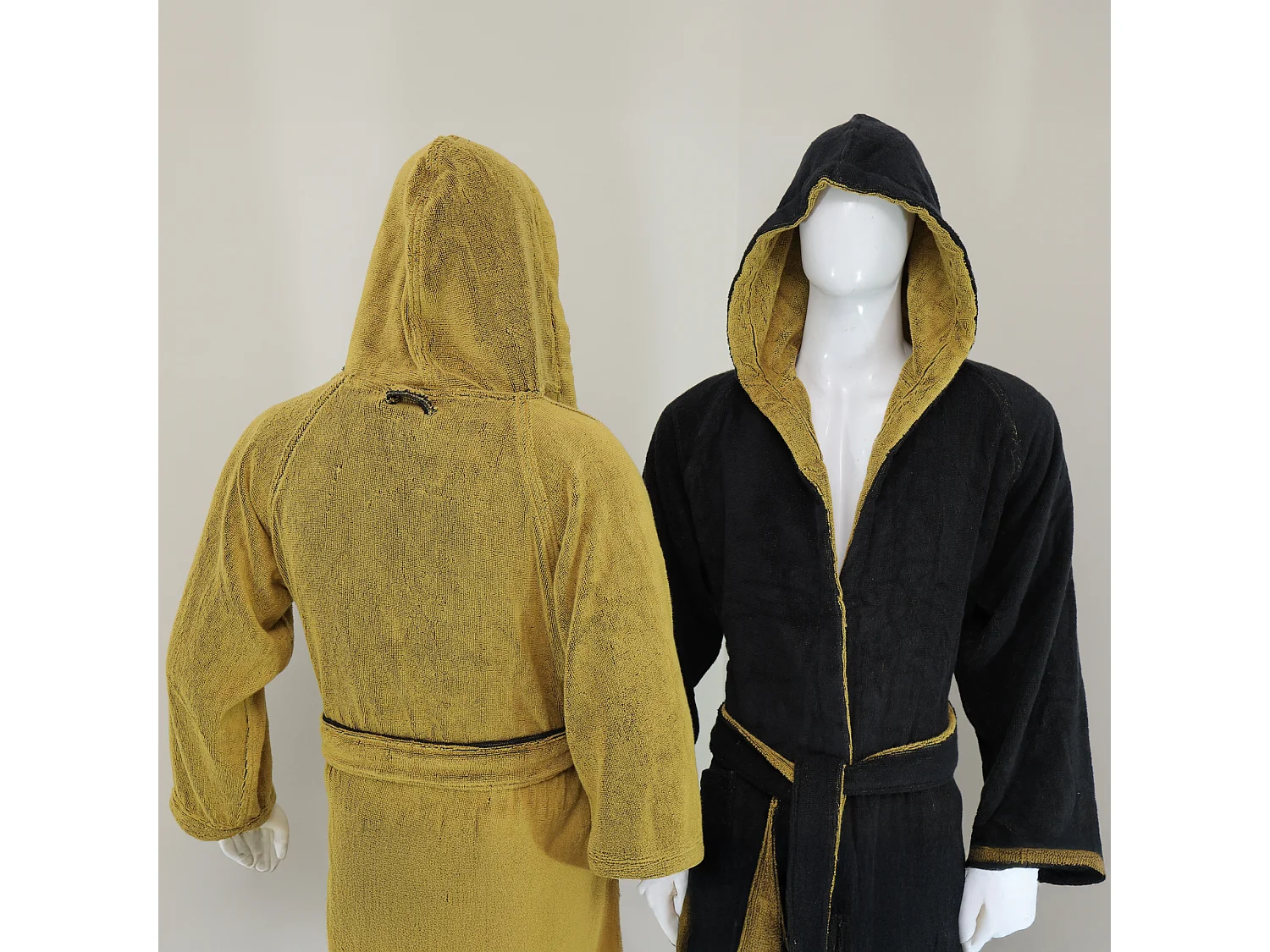 Peignoir Sekate, 100% Coton avec Capuche Réversible, Noir, Structure Dorée, Taille XXL