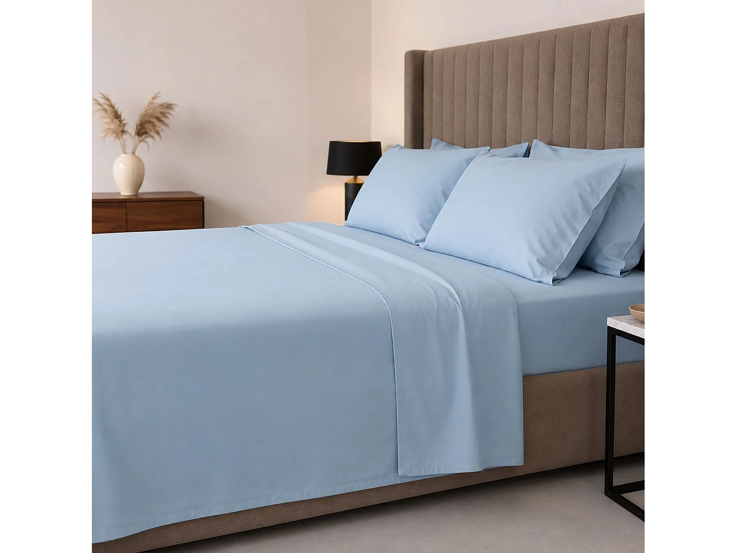 Ensemble Complet Lit Simple Sapatalo, en Polycoton, Bleu, Lavable en Machine