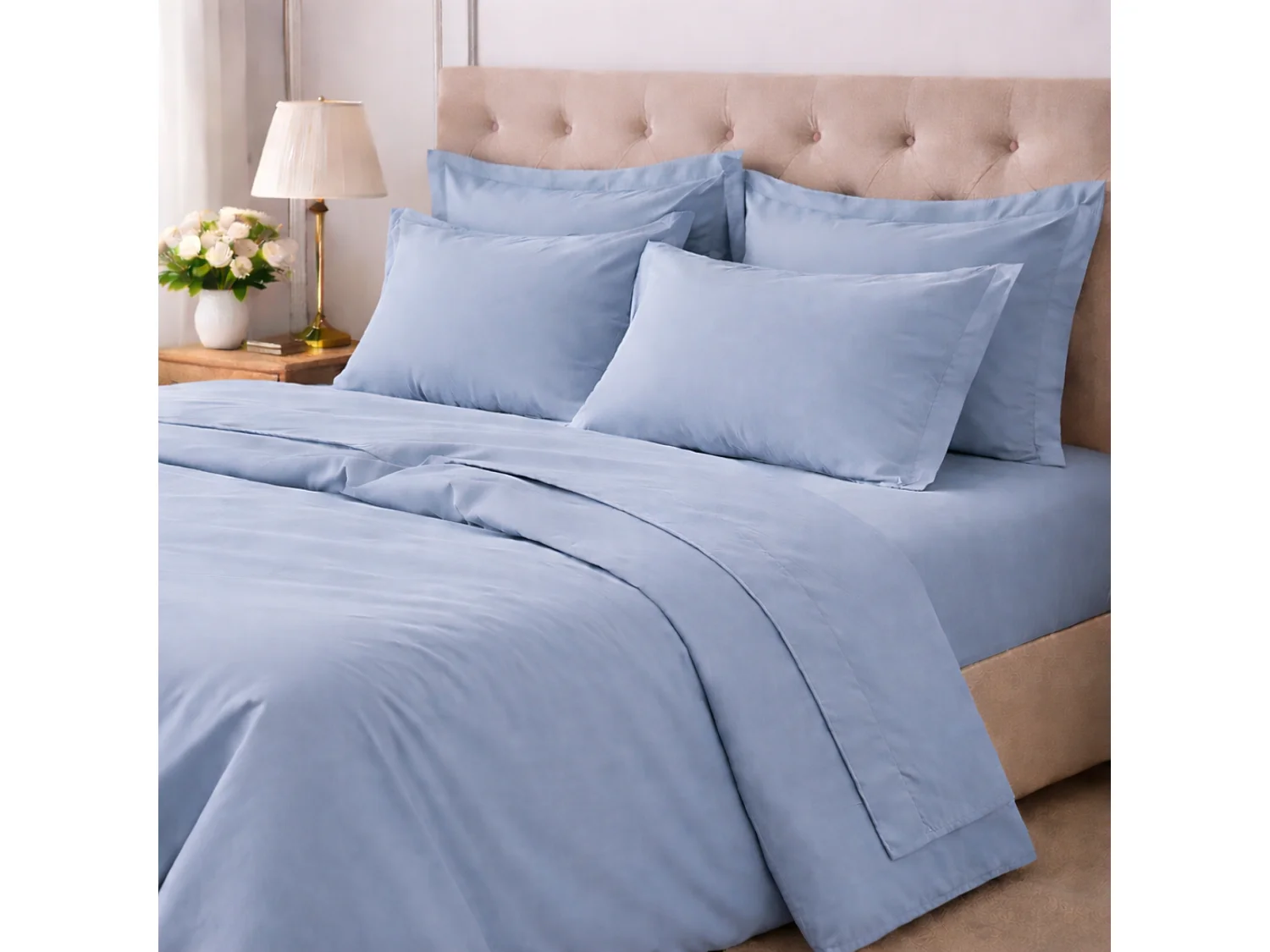 Set Completo Letto Piazza e Mezza Rotira, in Cotone, blu Cadetto, Lavabile in Lavatrice, Asciugatrice