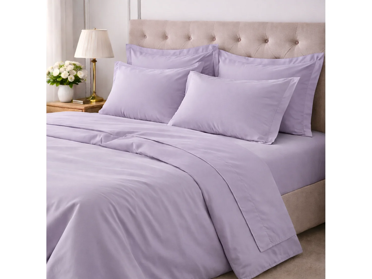 Set Completo Letto Singolo Rotihamo, in Cotone, Viola Lilla, Lavabile in Lavatrice