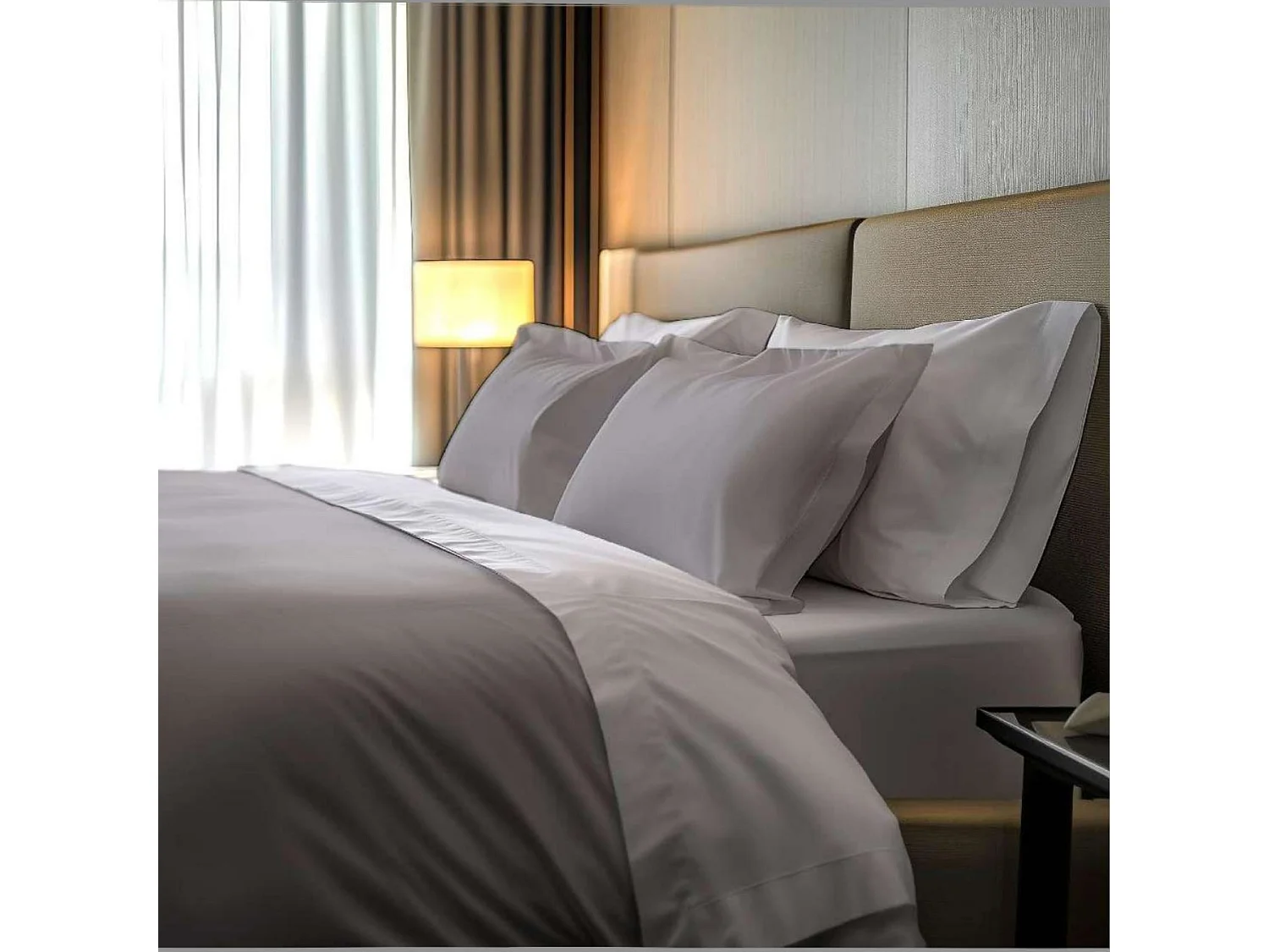 Set Completo Letto Singolo Rosinone, in Percalle, Grigio, Lavabile in Lavatrice