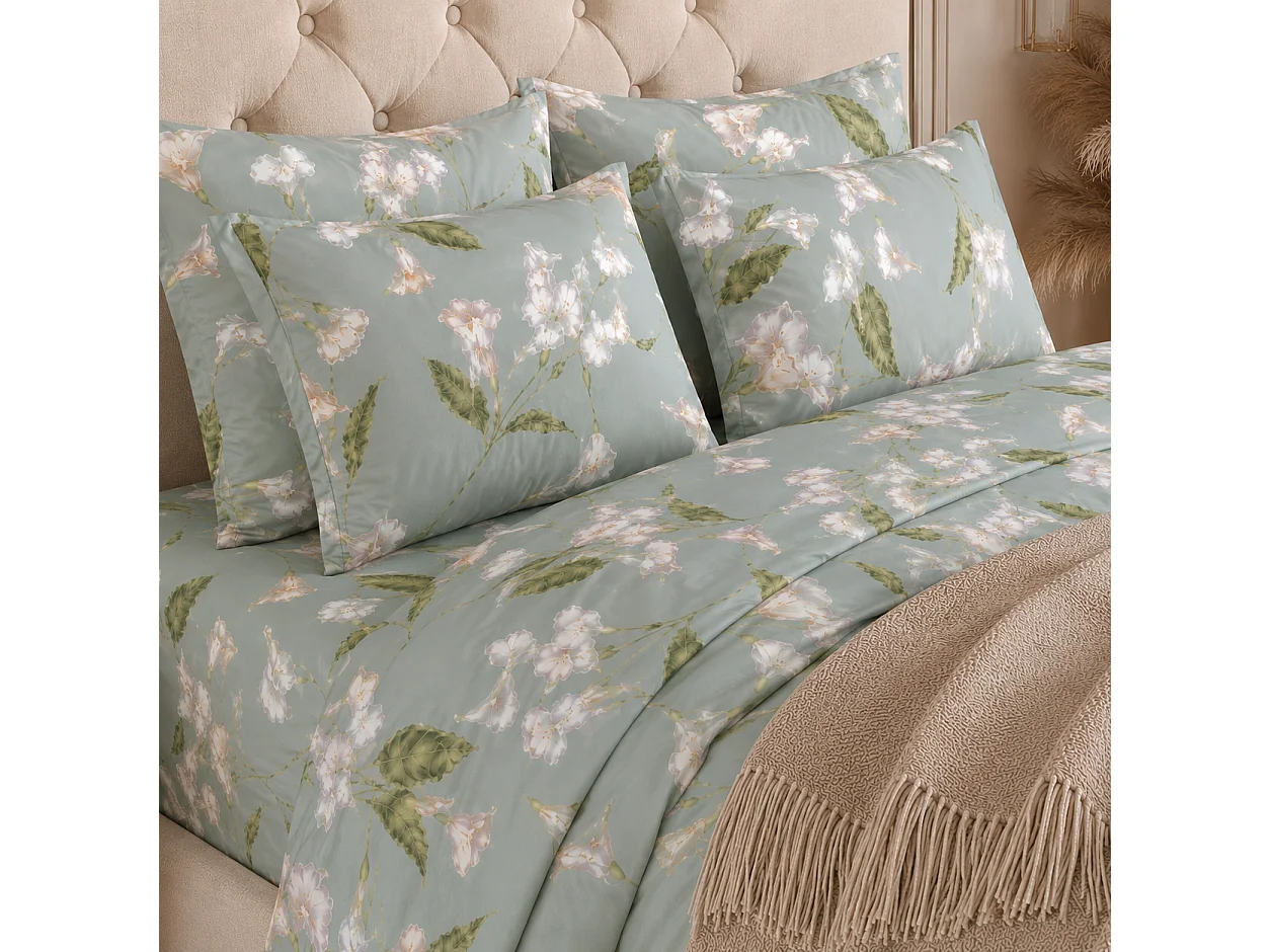Set Completo Letto Matrimoniale Rovanone, in Cotone, Azzurro, Lavabile in Lavatrice, Asciugatrice