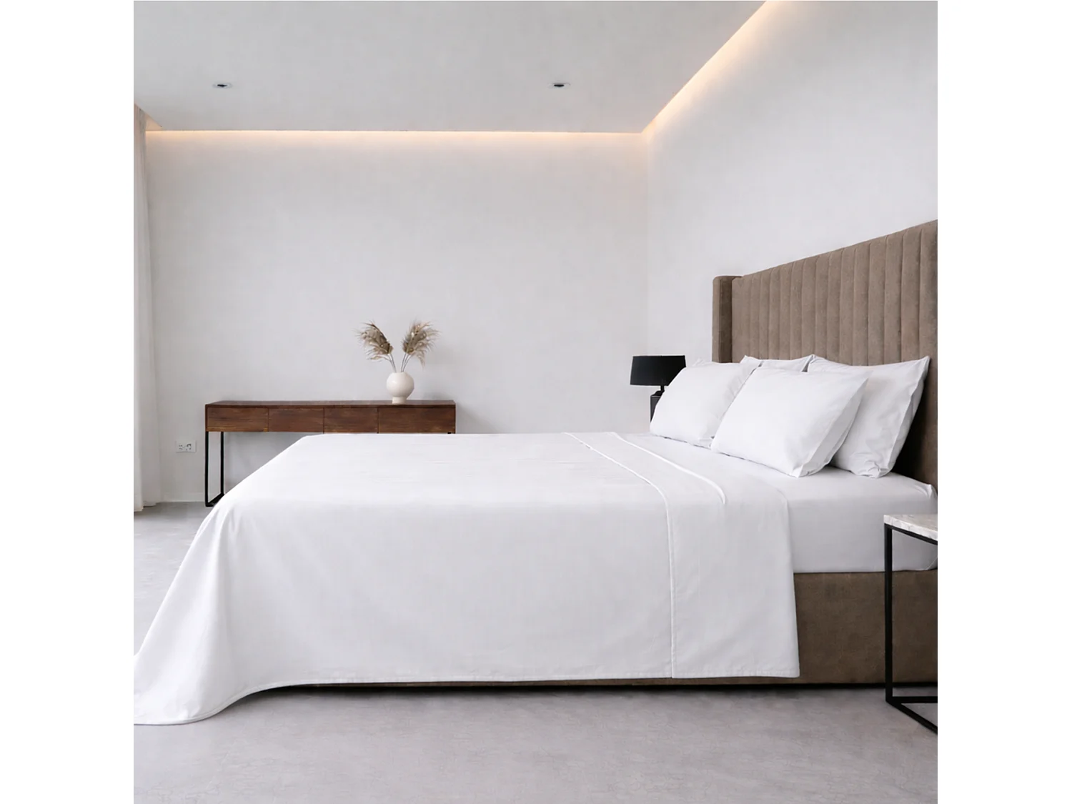 Ensemble Complet Lit Simple Sapatalo, en Polycoton, Blanc, Lavable en Machine