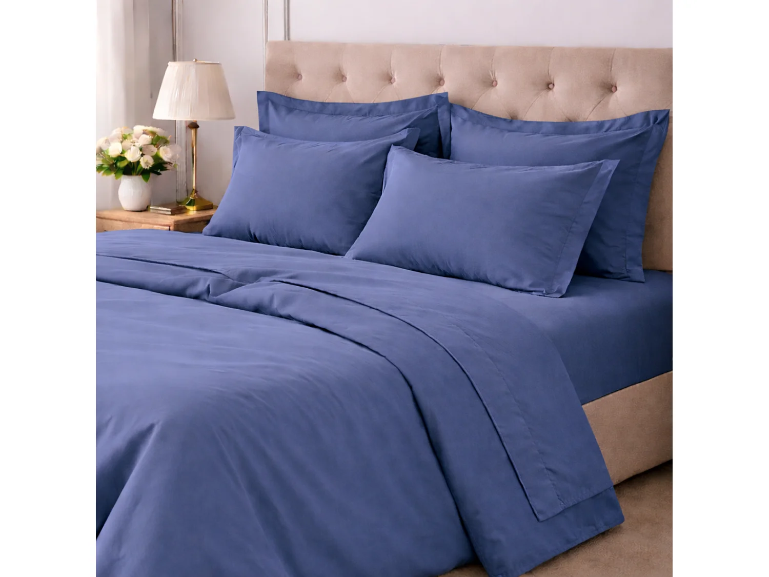Set Completo Letto Matrimoniale Rova, in Cotone, blu, Lavabile in Lavatrice, Asciugatrice